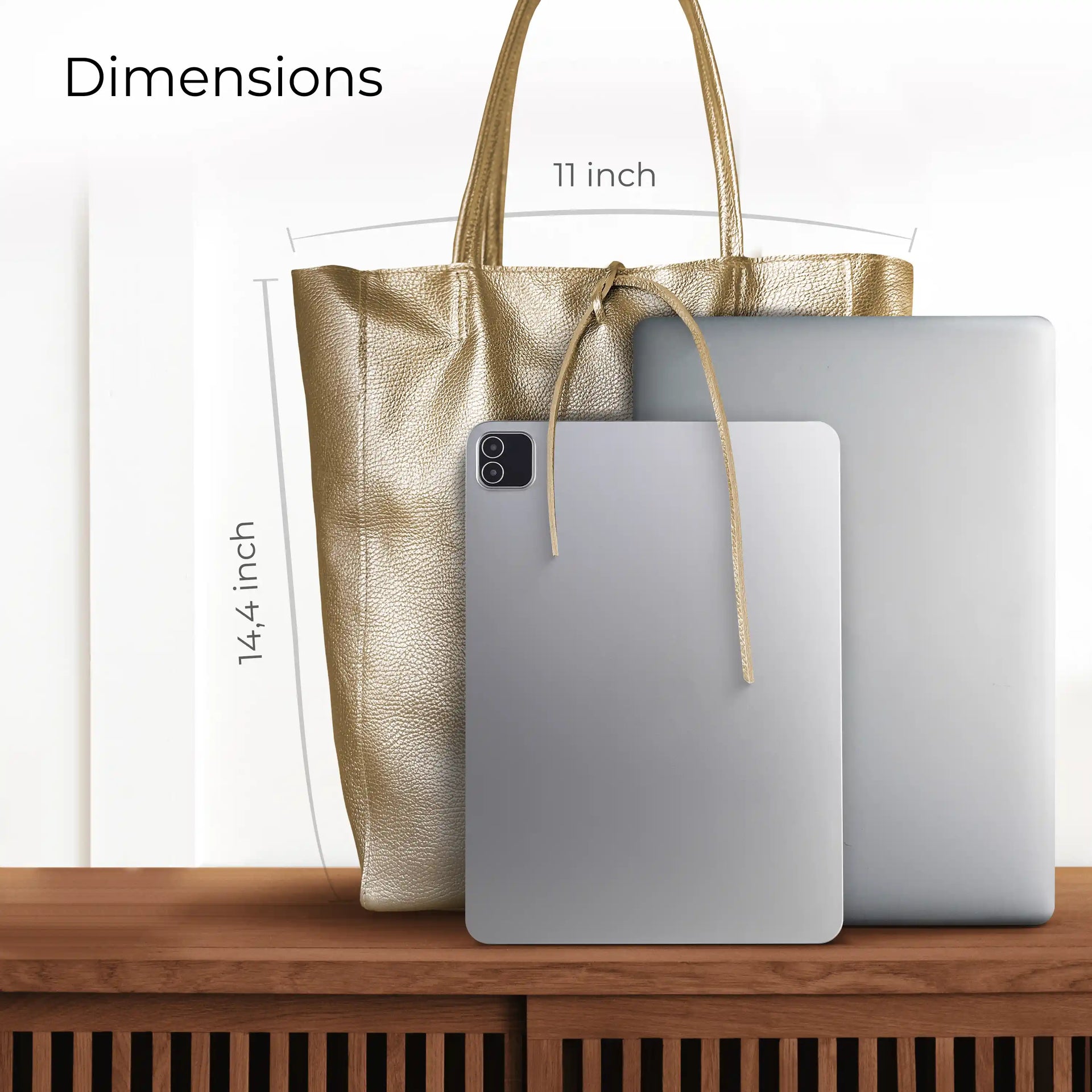 Gold Metallic Calf Leather Tote Bag – Large Italian Carryall