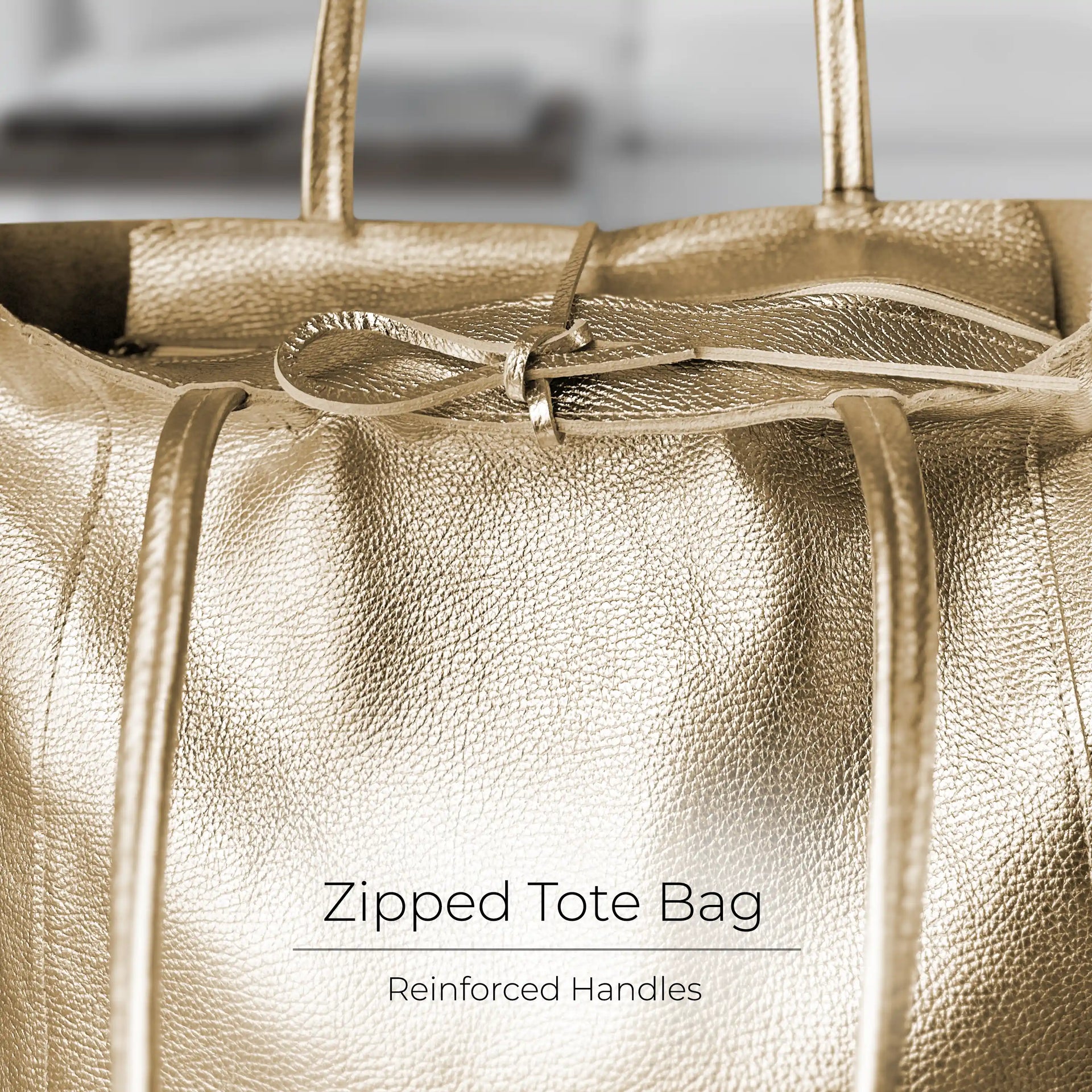 Gold Metallic Calf Leather Tote Bag – Large Italian Carryall