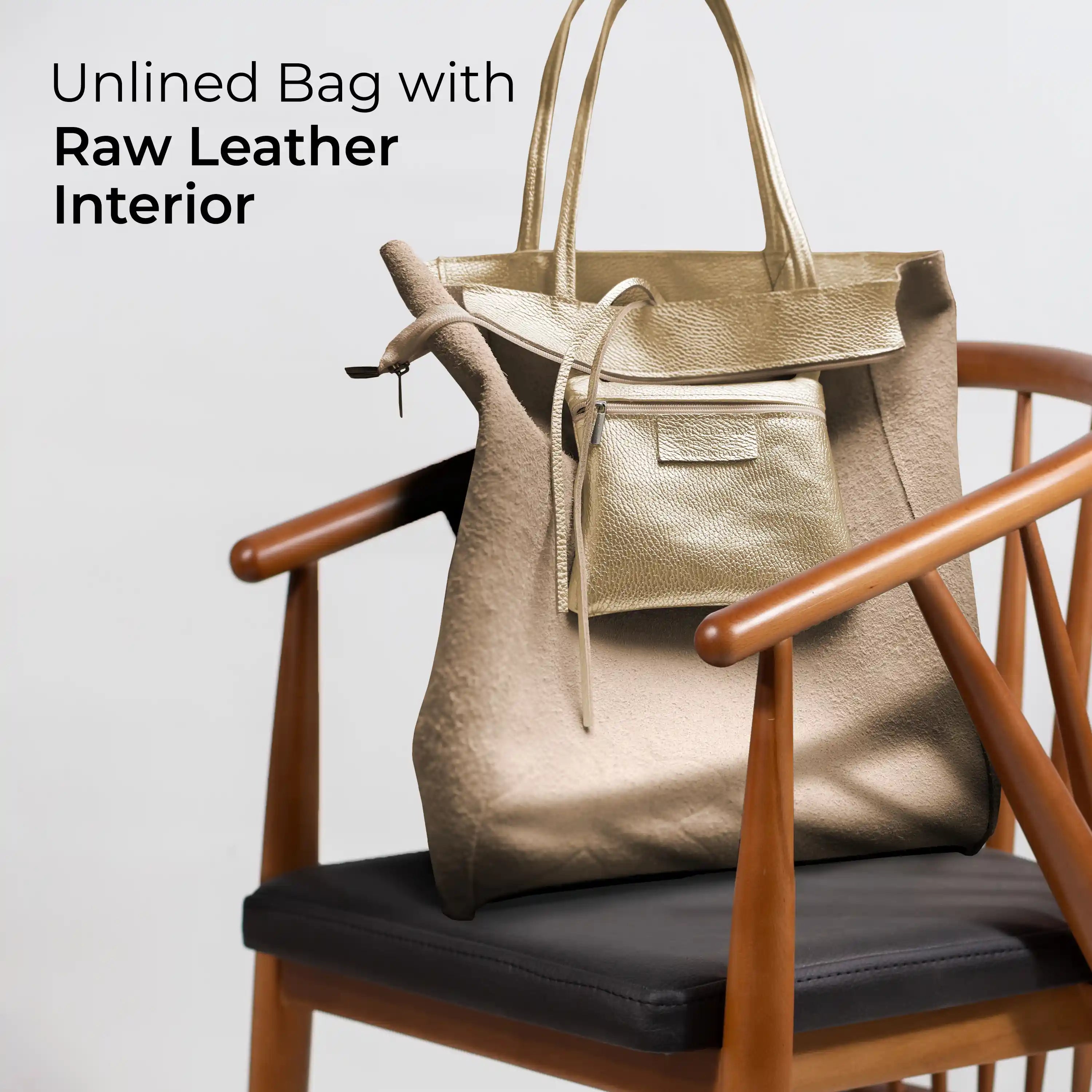 Gold Metallic Calf Leather Tote Bag – Large Italian Carryall