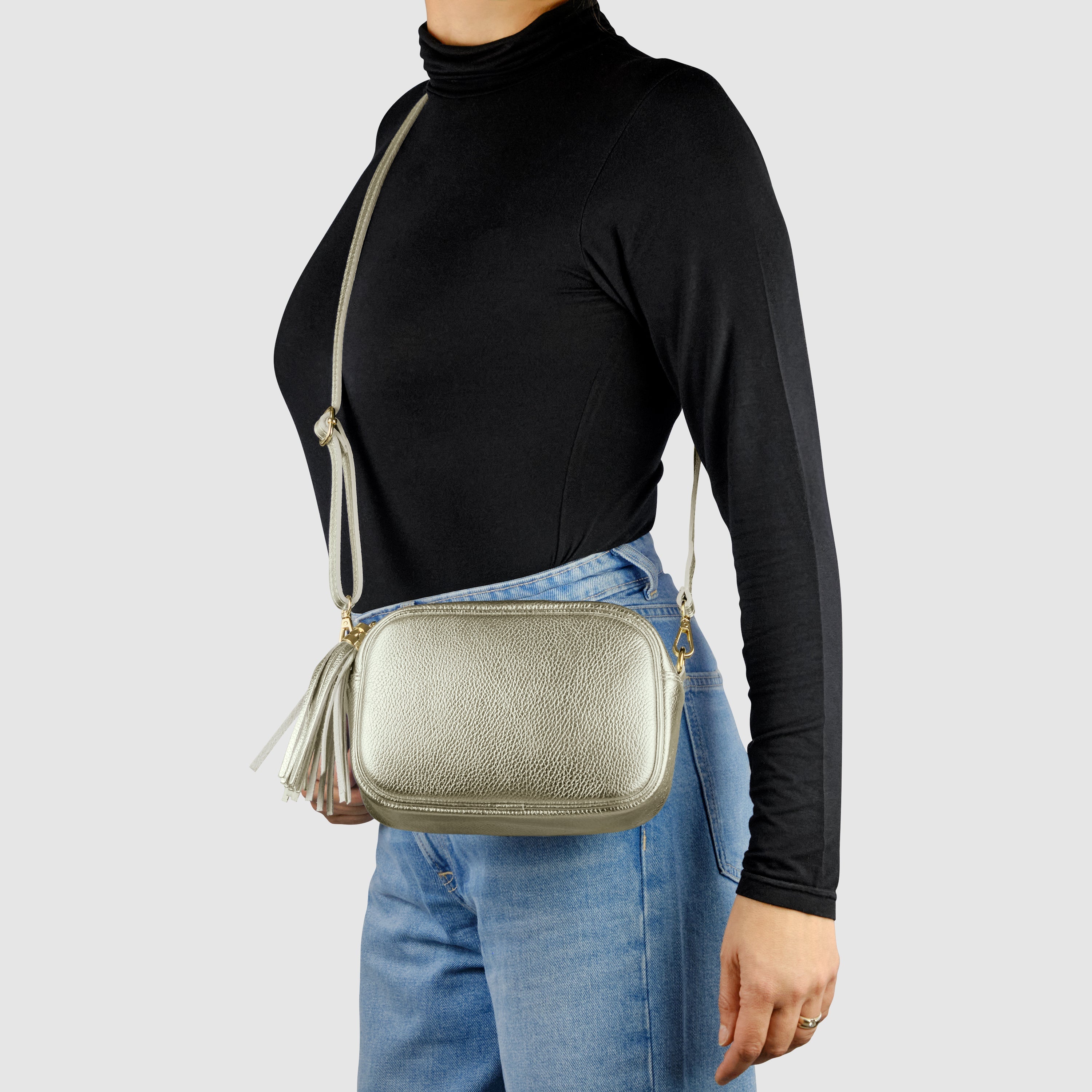 Italian Metallic Calf Leather Small Crossbody Purse