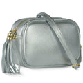 Modern Italian metallic calf leather crossbody bag with tassel zipper pull