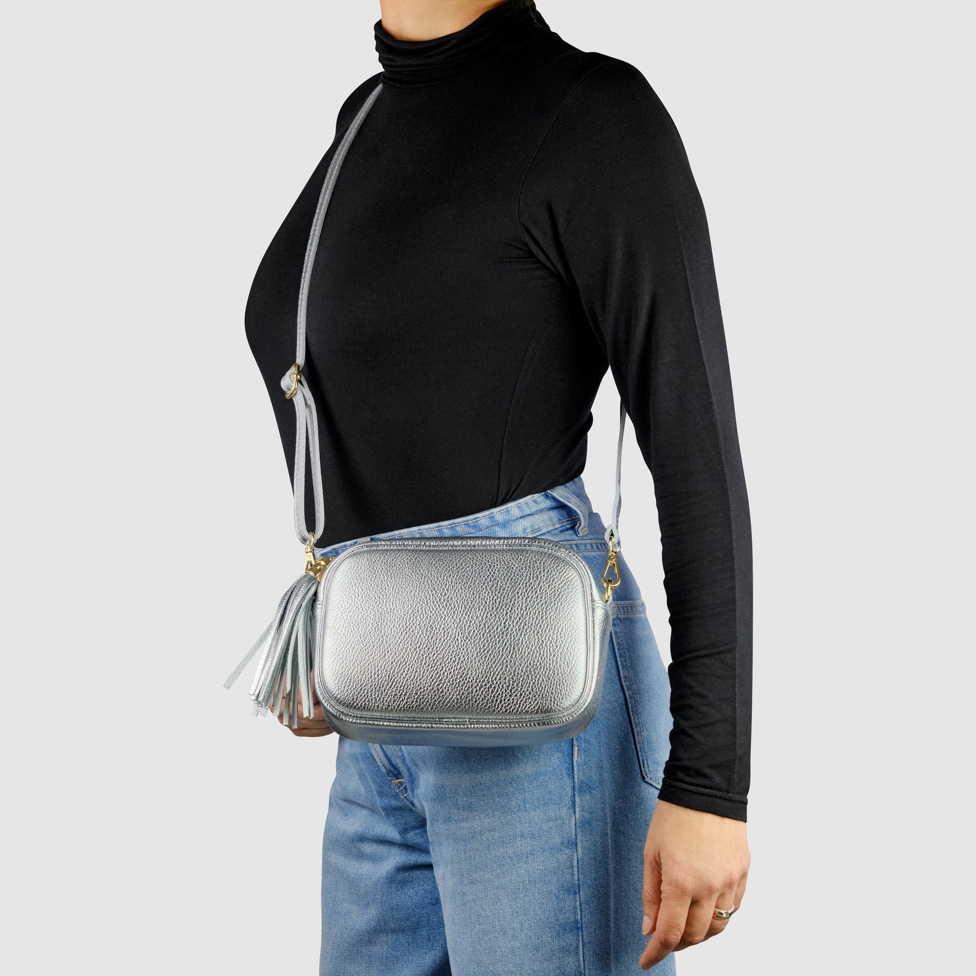 Italian Metallic Calf Leather Small Crossbody Purse