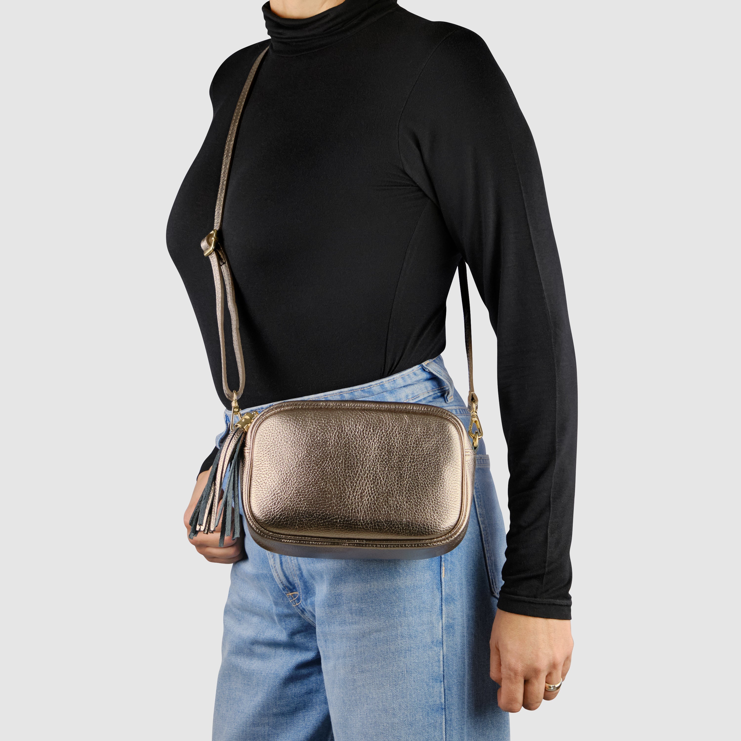 Italian Metallic Calf Leather Small Crossbody Purse