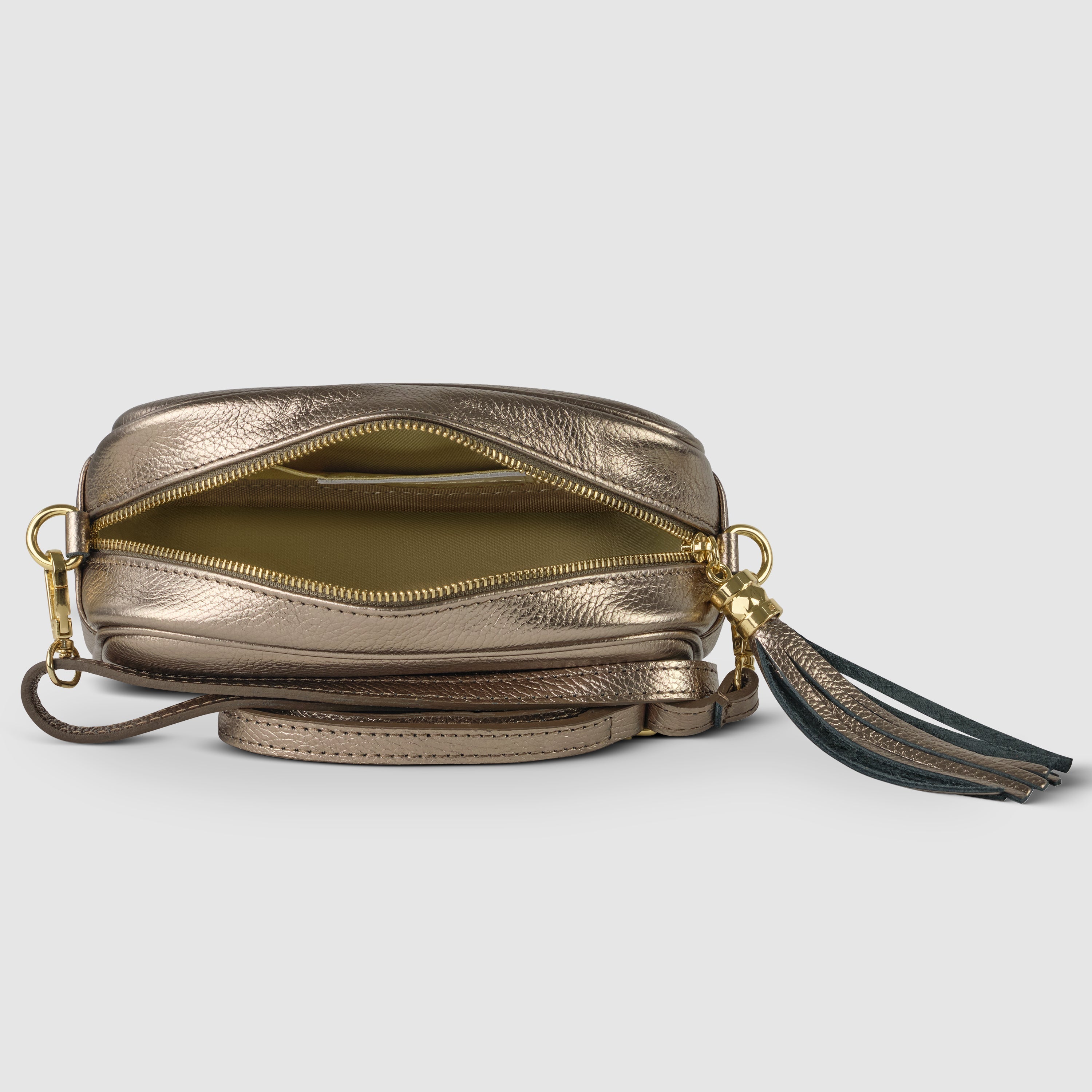 Italian Metallic Calf Leather Small Crossbody Purse