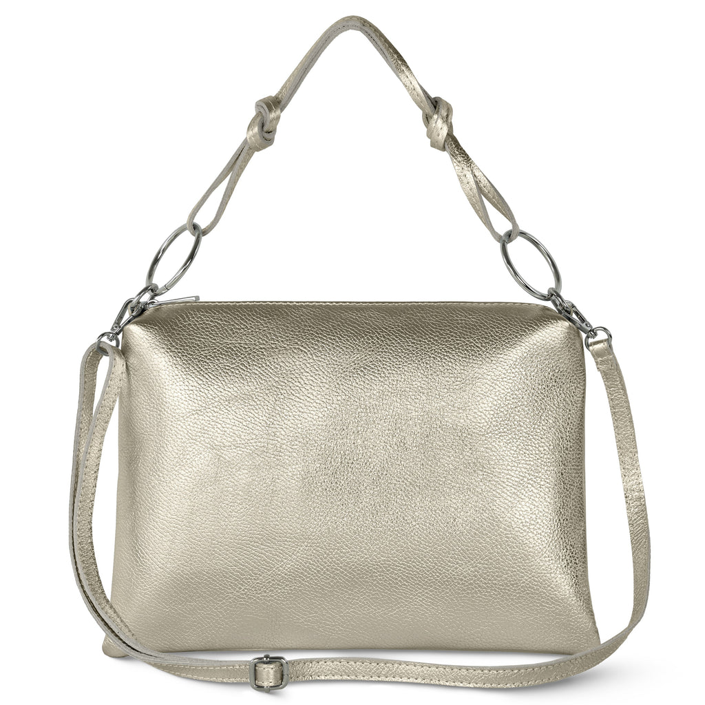 Metallic gold and silver calf leather shoulder bag with knotted handle