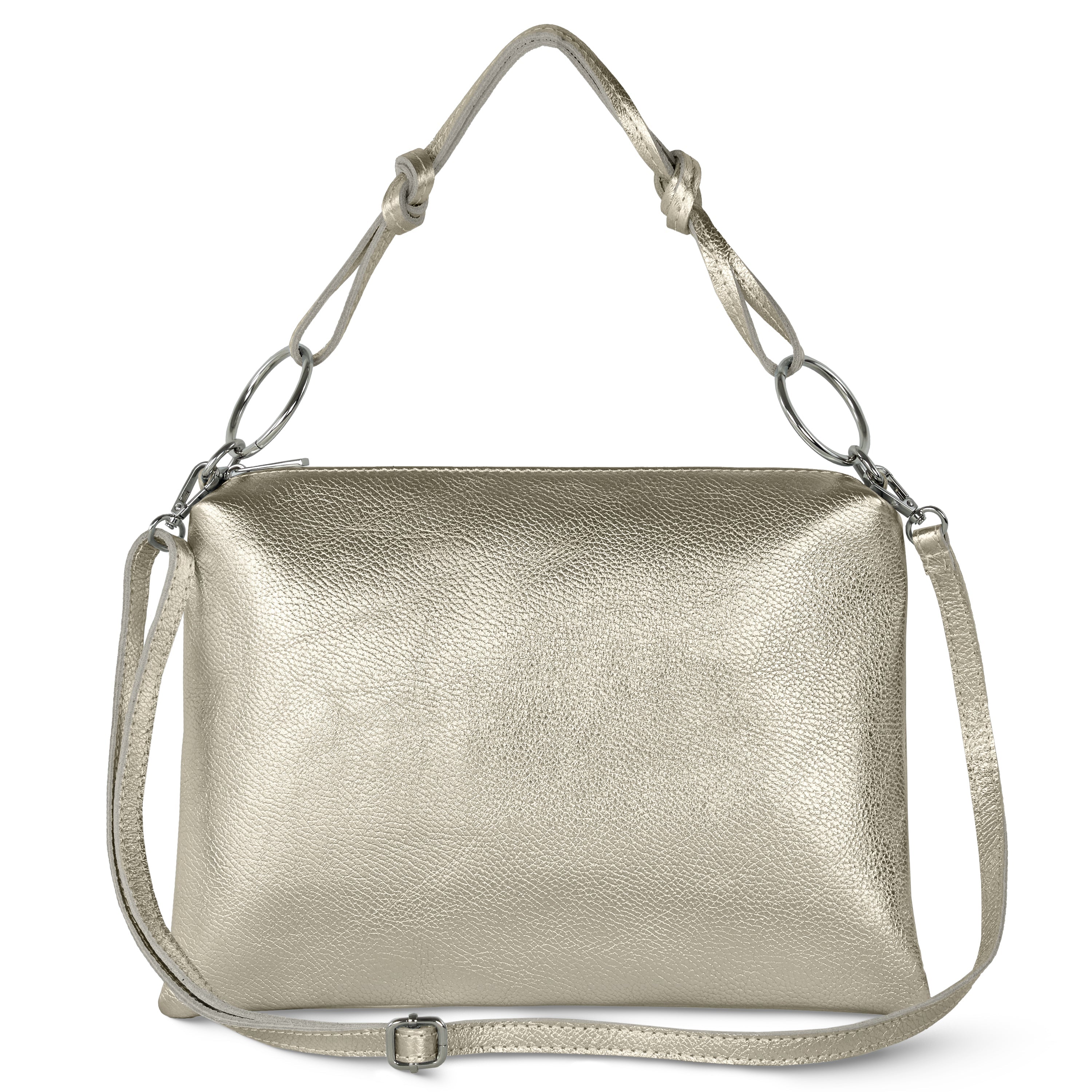 Metallic gold and silver calf leather shoulder bag with knotted handle