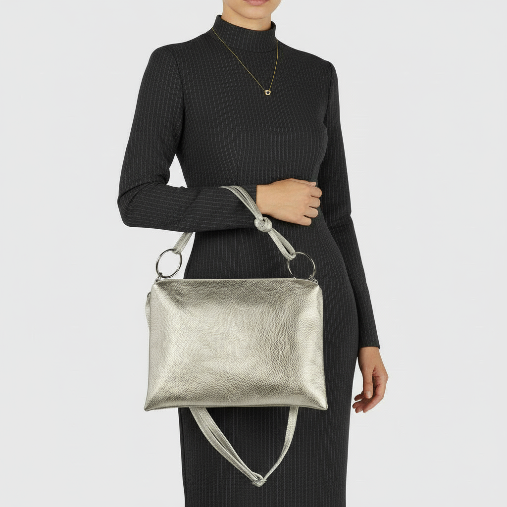 Italian Genuine Metallic Calf Leather Shoulder Bag