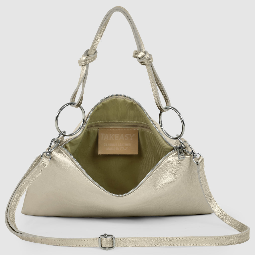 Italian Genuine Metallic Calf Leather Shoulder Bag