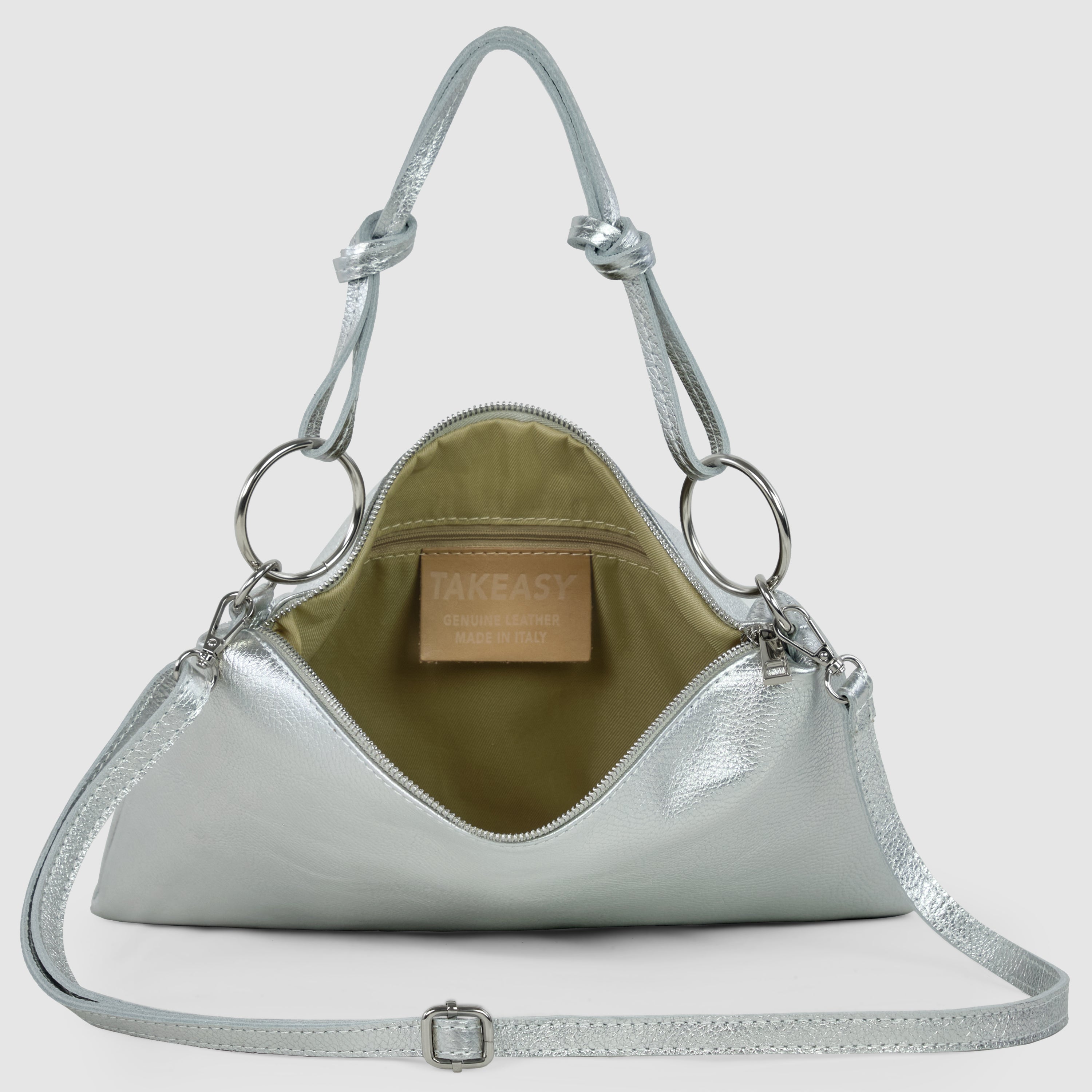 Italian Genuine Metallic Calf Leather Shoulder Bag