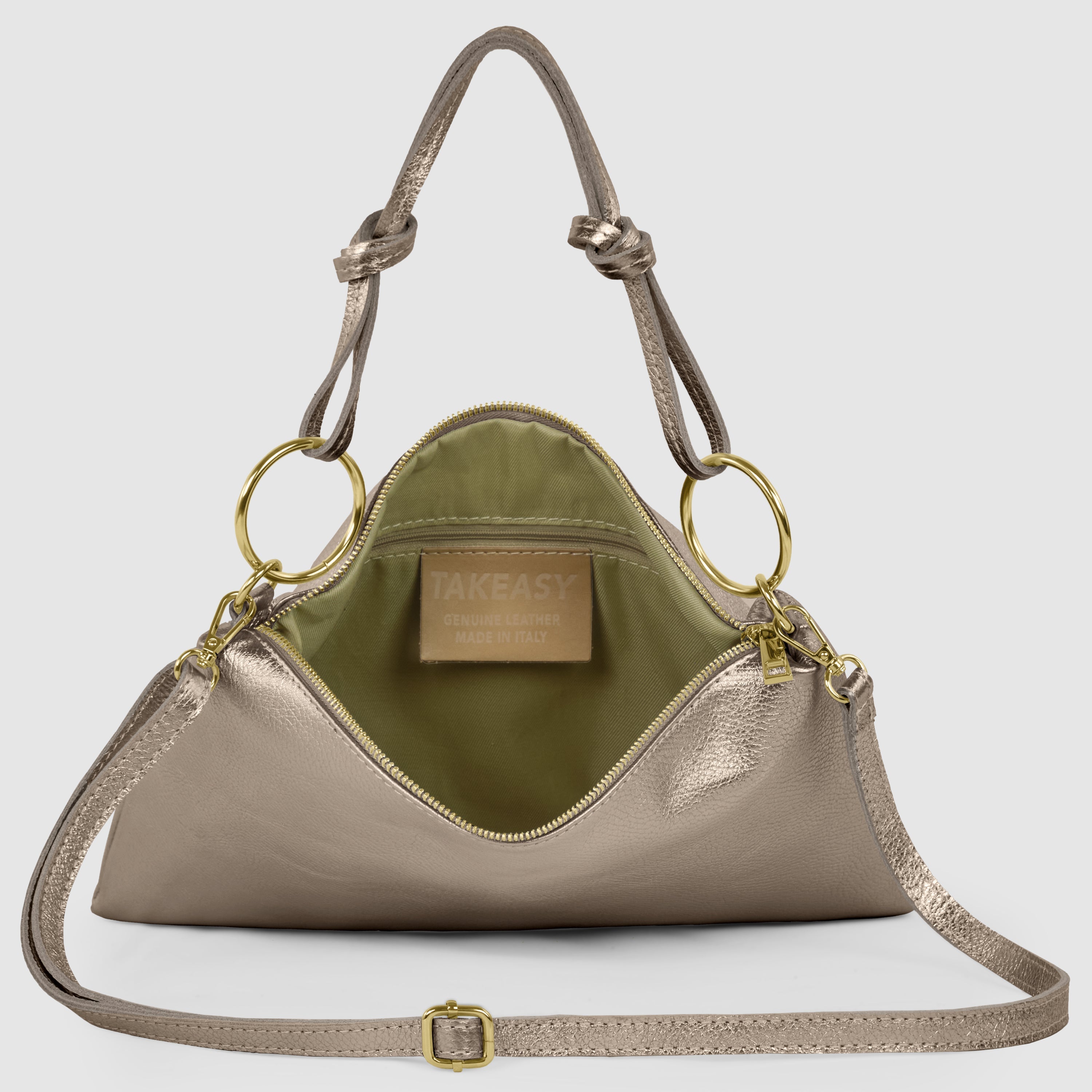 Italian Genuine Metallic Calf Leather Shoulder Bag
