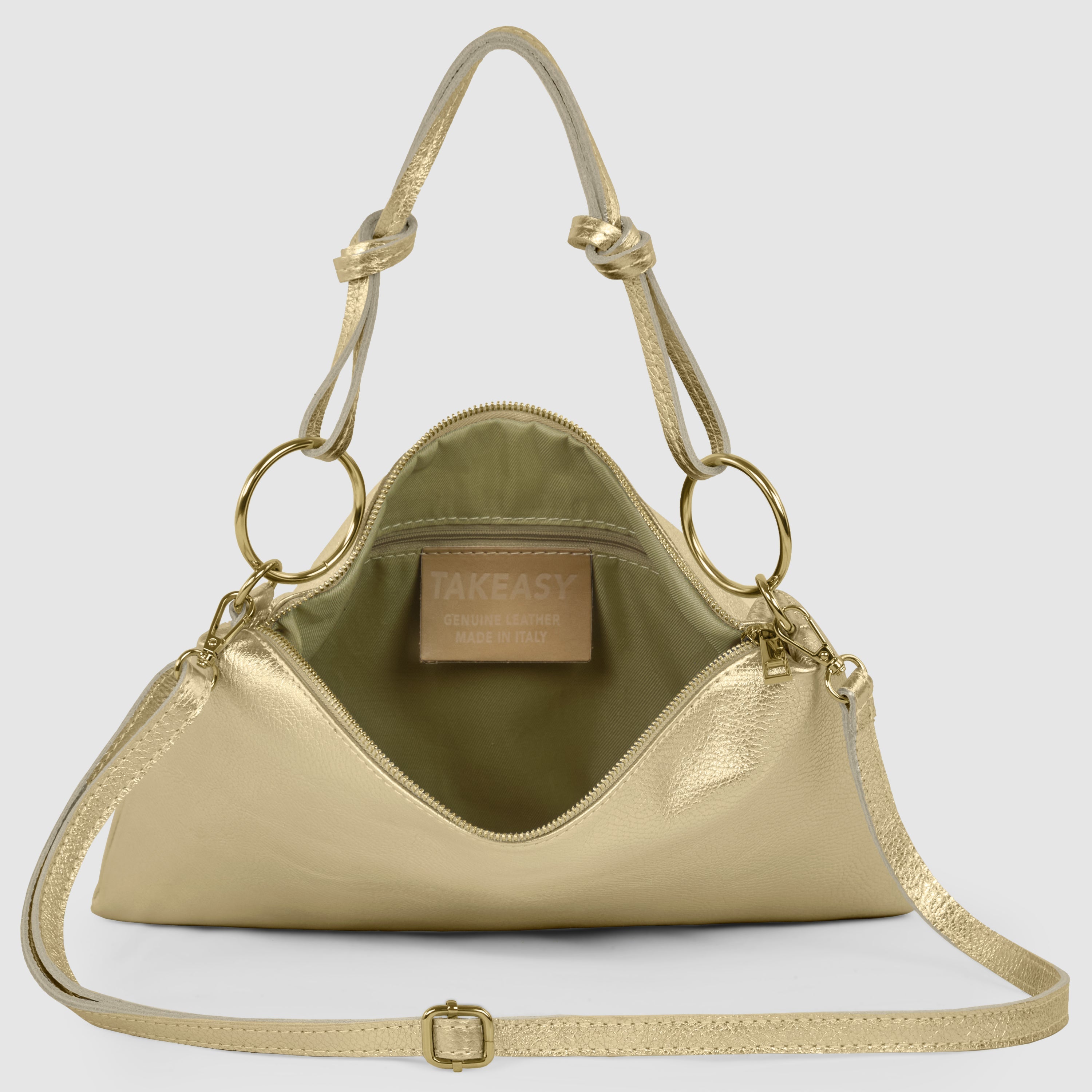 Italian Genuine Metallic Calf Leather Shoulder Bag