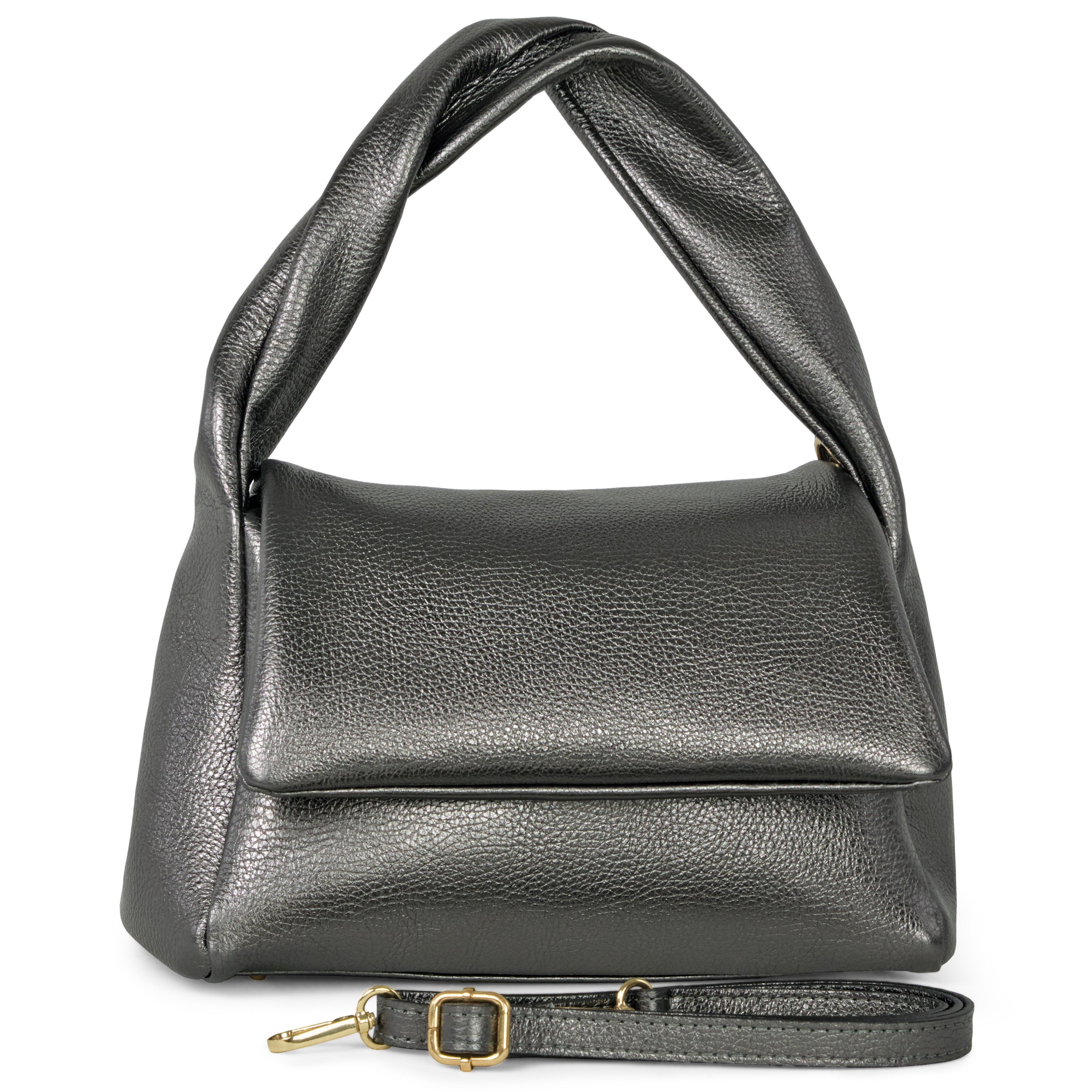 Italian Genuine Metallic Calf Leather Top-Handle Bag