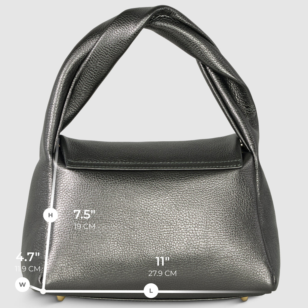 Italian Genuine Metallic Calf Leather Top-Handle Bag