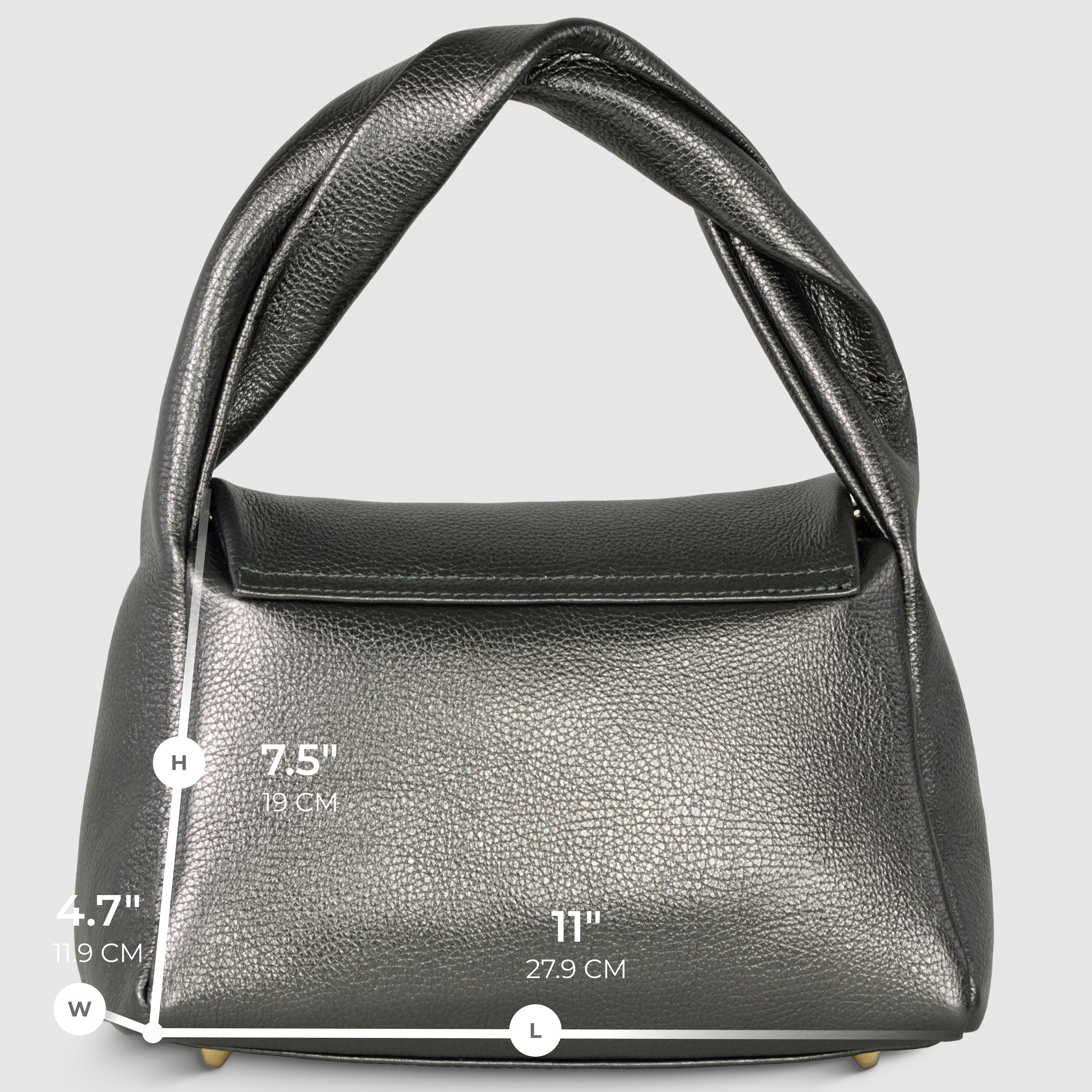 Italian Genuine Metallic Calf Leather Top-Handle Bag