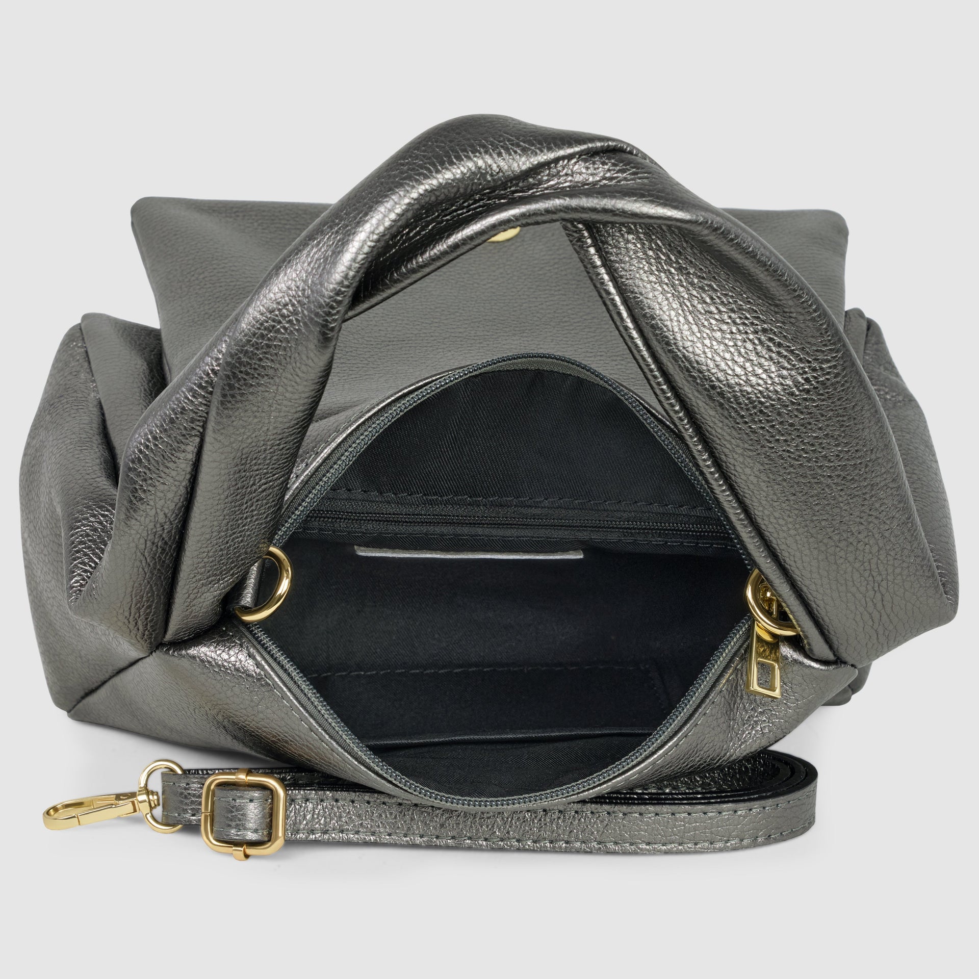 Italian Genuine Metallic Calf Leather Top-Handle Bag