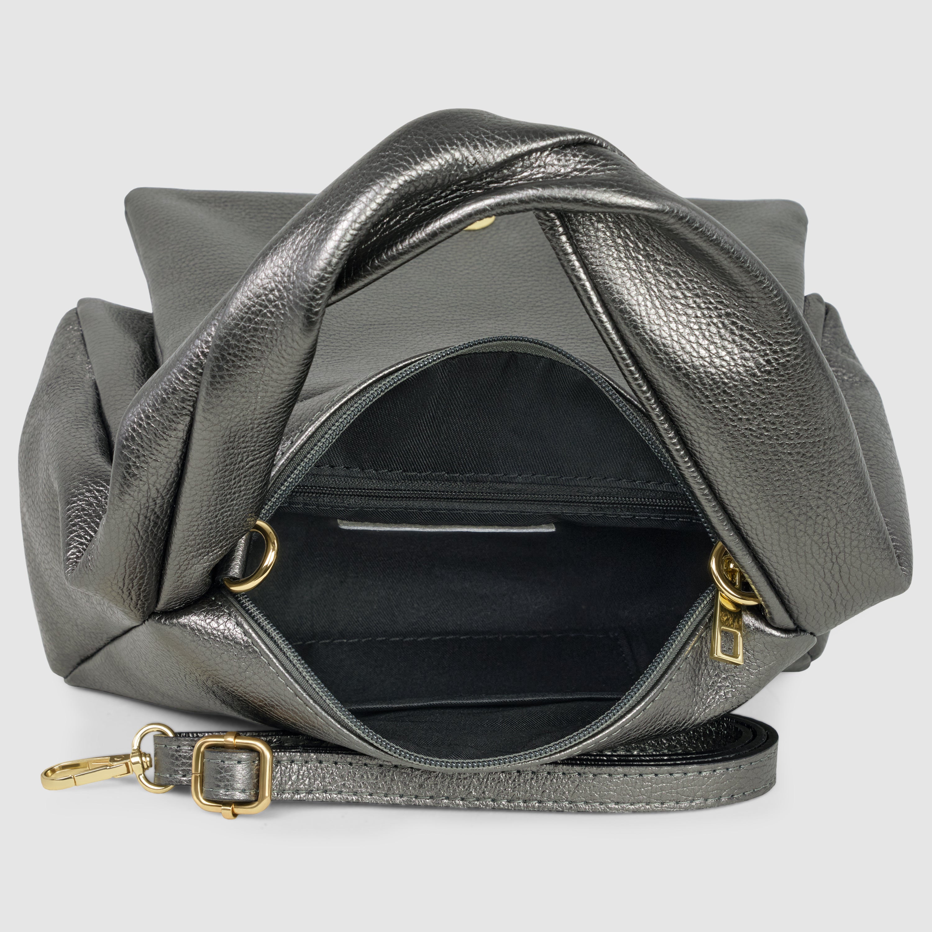 Italian Genuine Metallic Calf Leather Top-Handle Bag