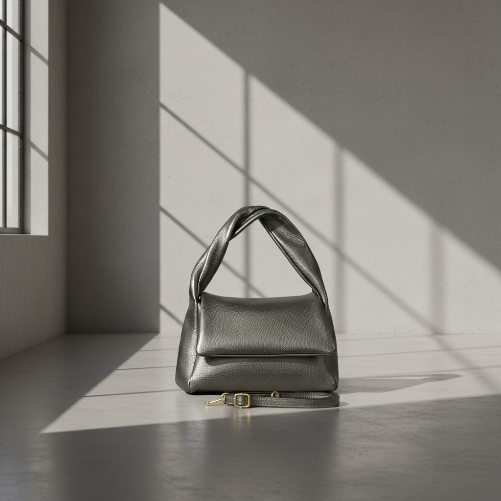 Italian Genuine Metallic Calf Leather Top-Handle Bag