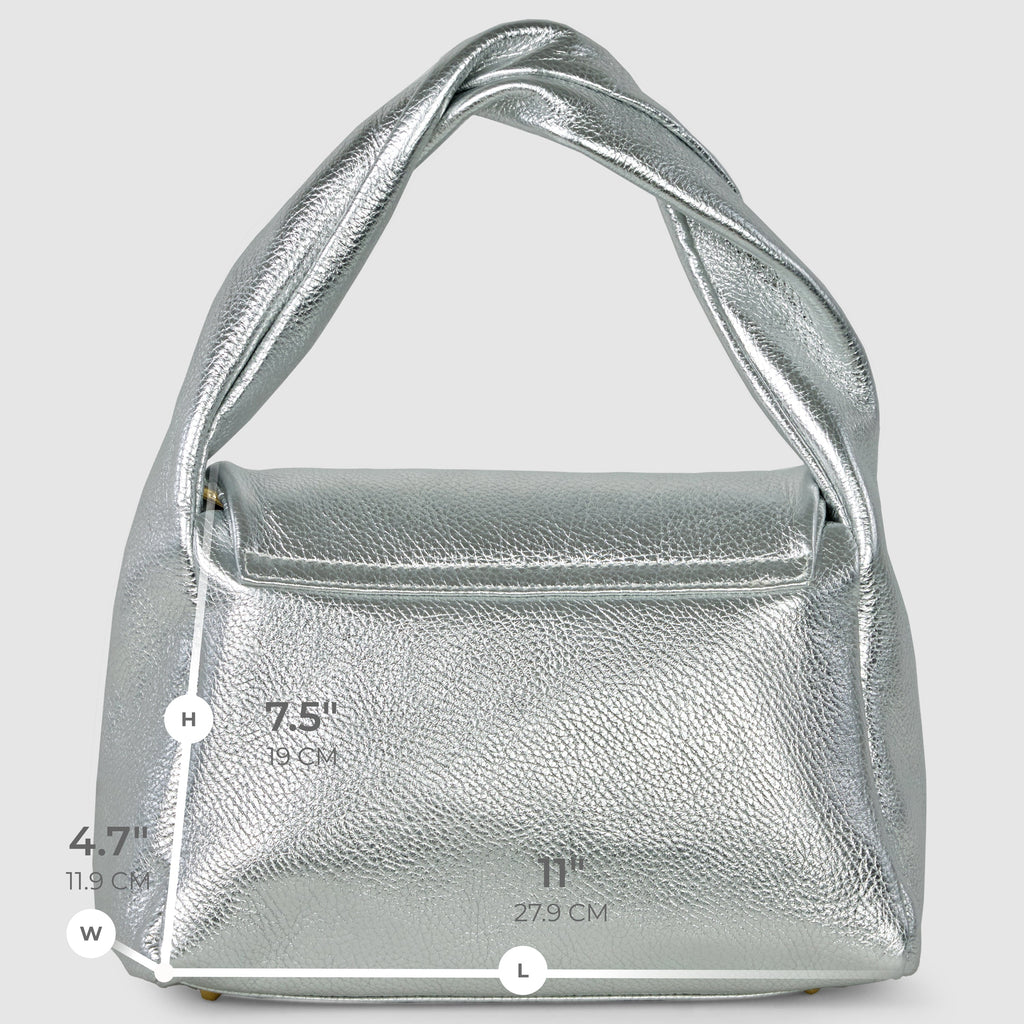 Italian Genuine Metallic Calf Leather Top-Handle Bag