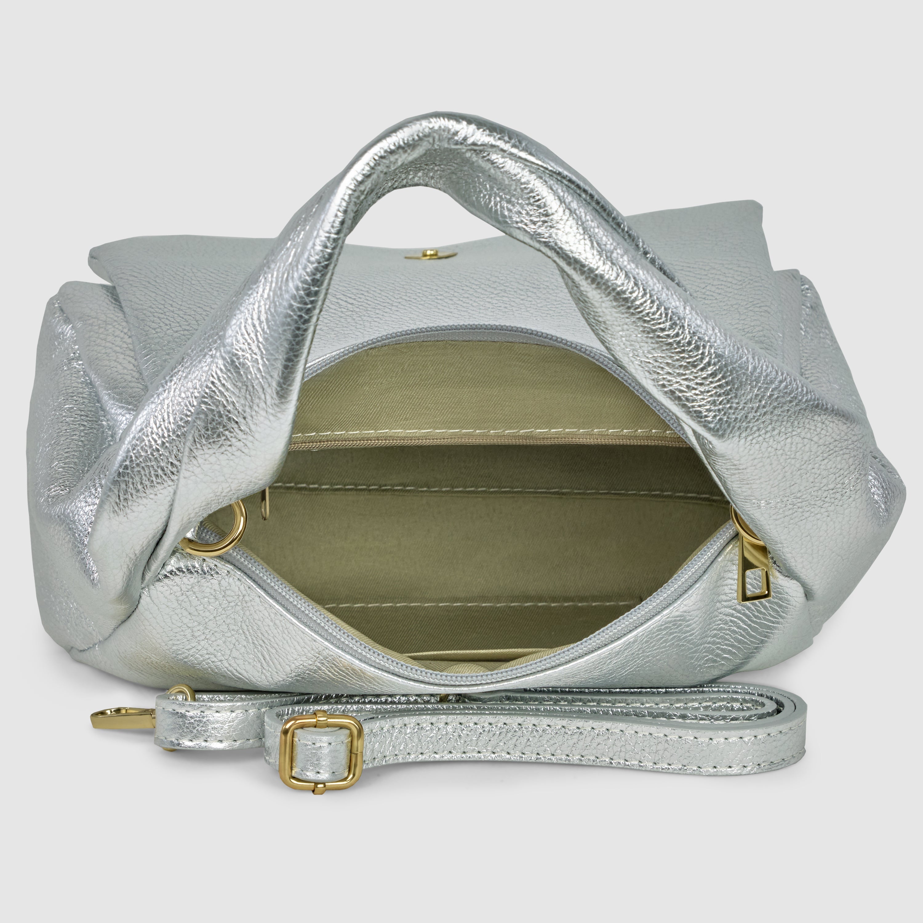 Italian Genuine Metallic Calf Leather Top-Handle Bag