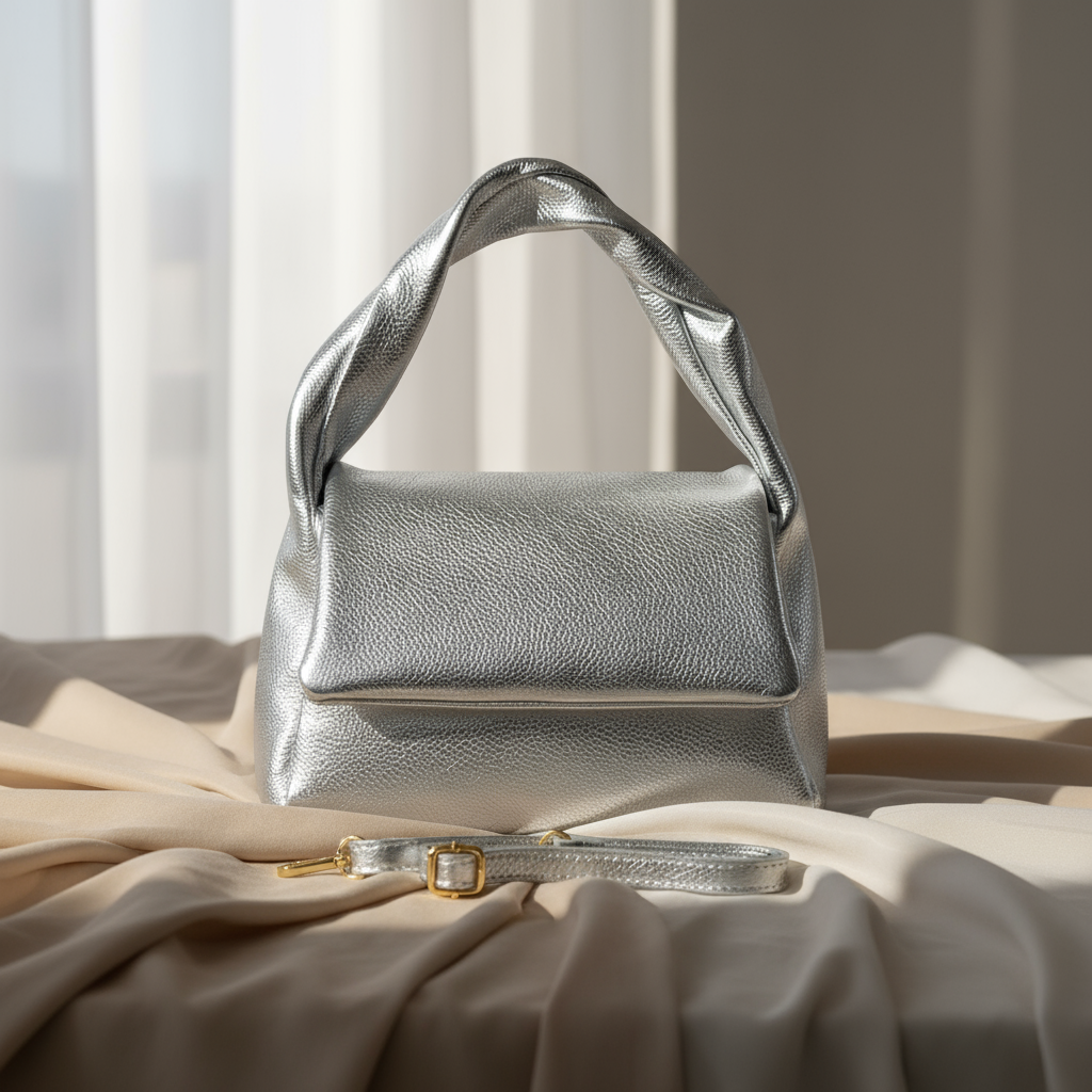 Italian Genuine Metallic Calf Leather Top-Handle Bag