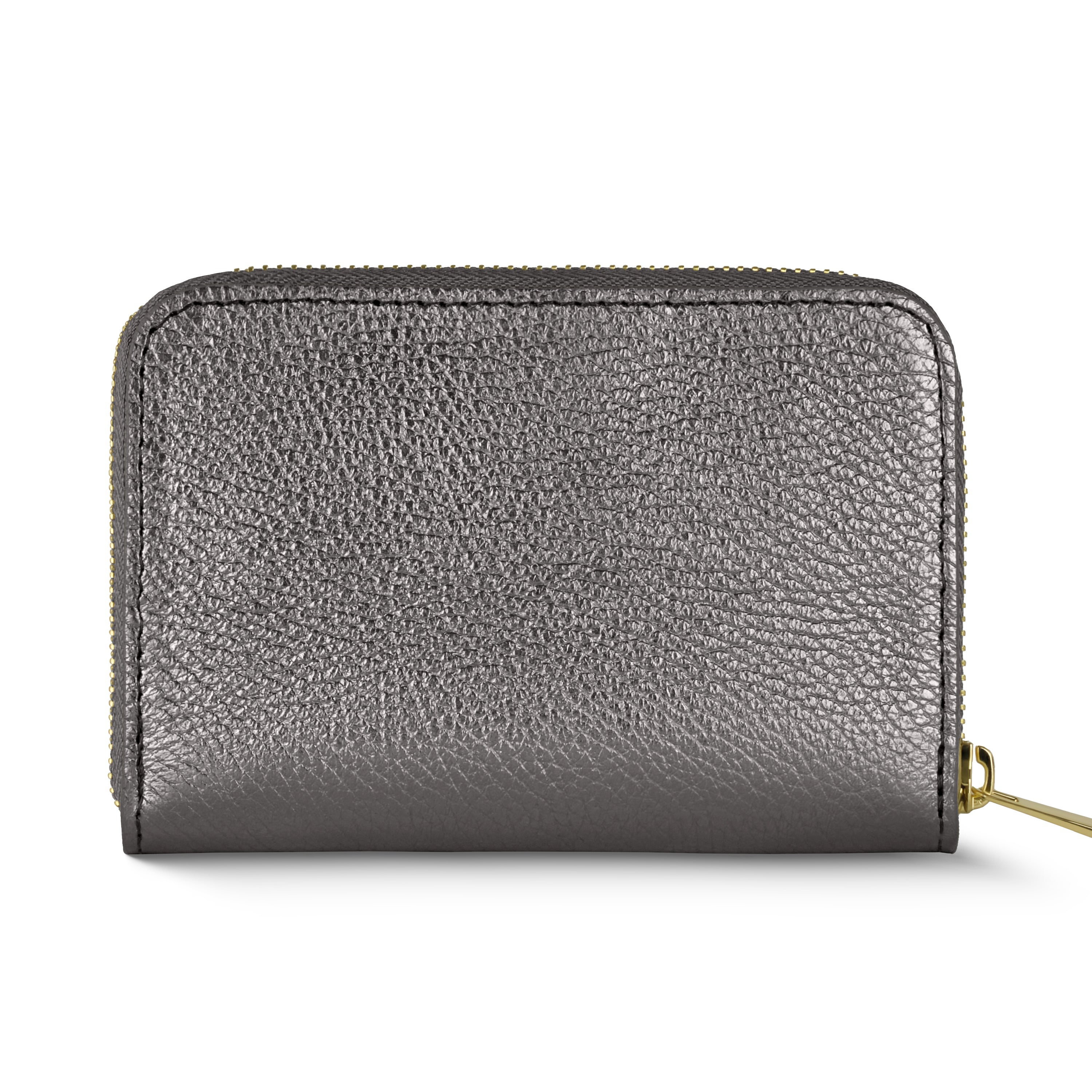 Italian Genuine Metallic Calf Leather Zip Wallet