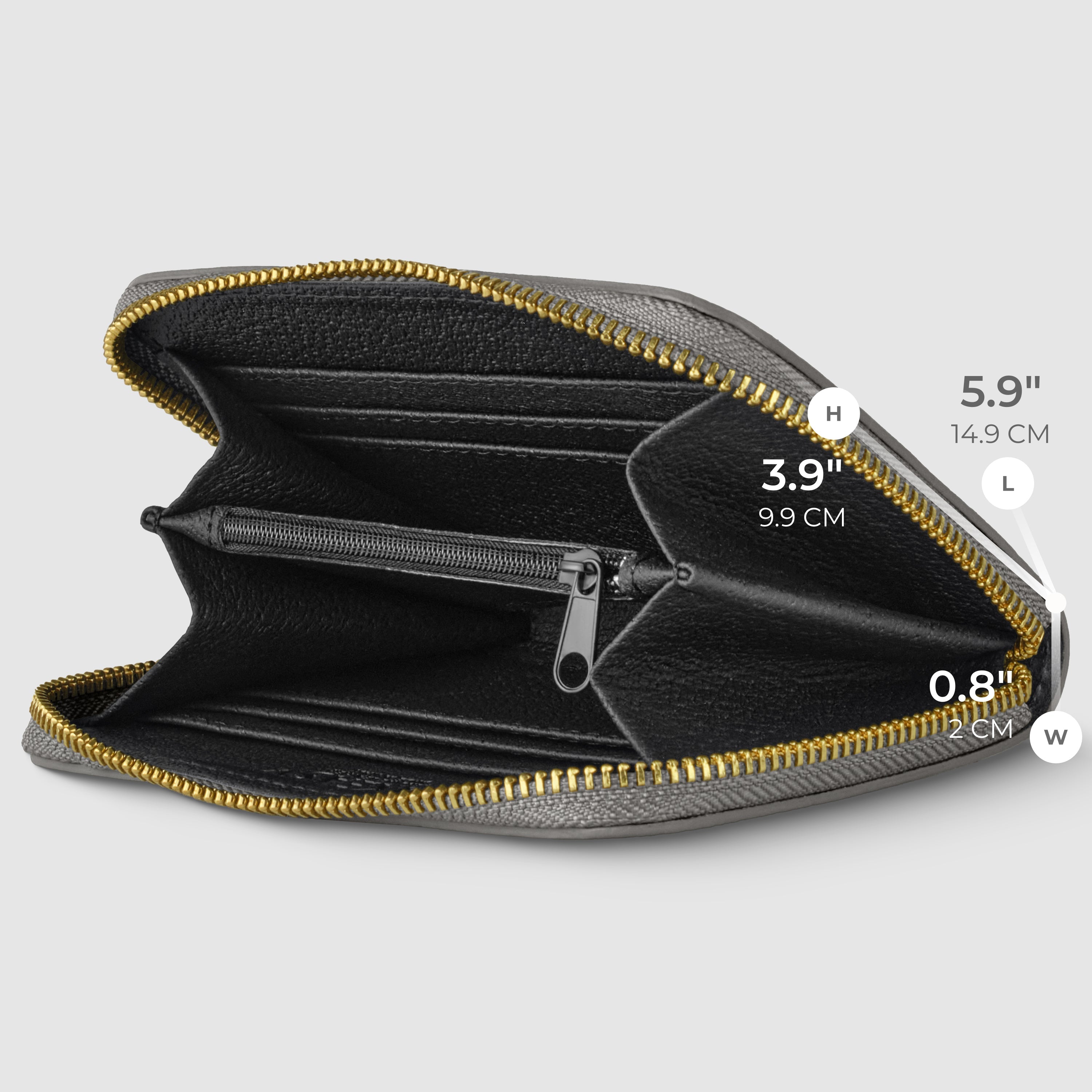 Italian Genuine Metallic Calf Leather Zip Wallet