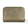 Slim Italian metallic calf leather wallet with a zip closure.