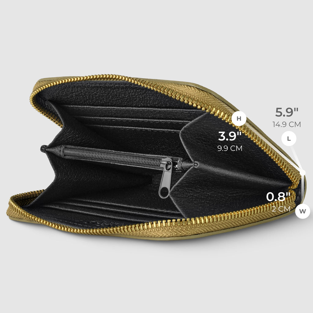 Italian Genuine Metallic Calf Leather Zip Wallet