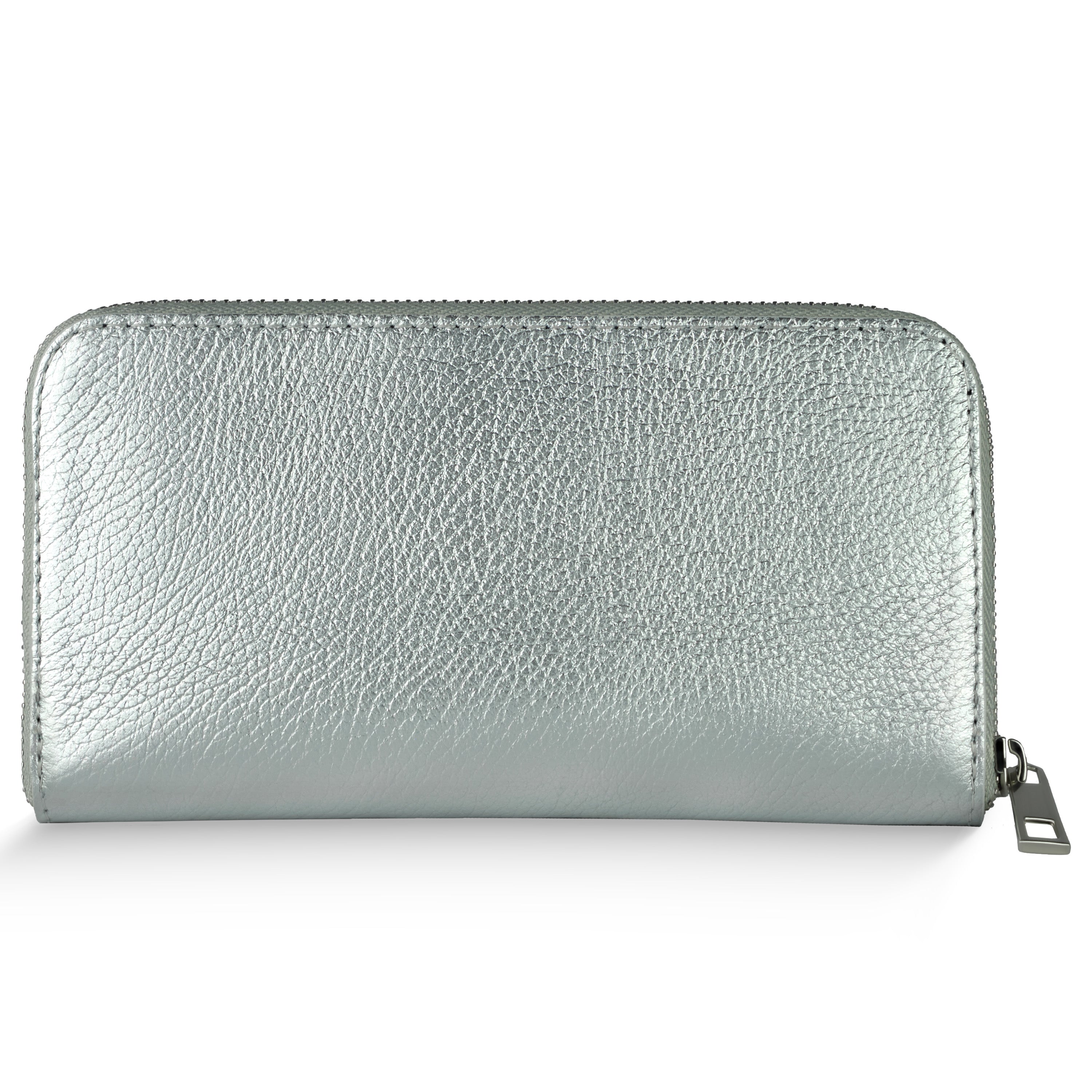 Italian Genuine Metallic Calf Leather Wallet with Zip Closure