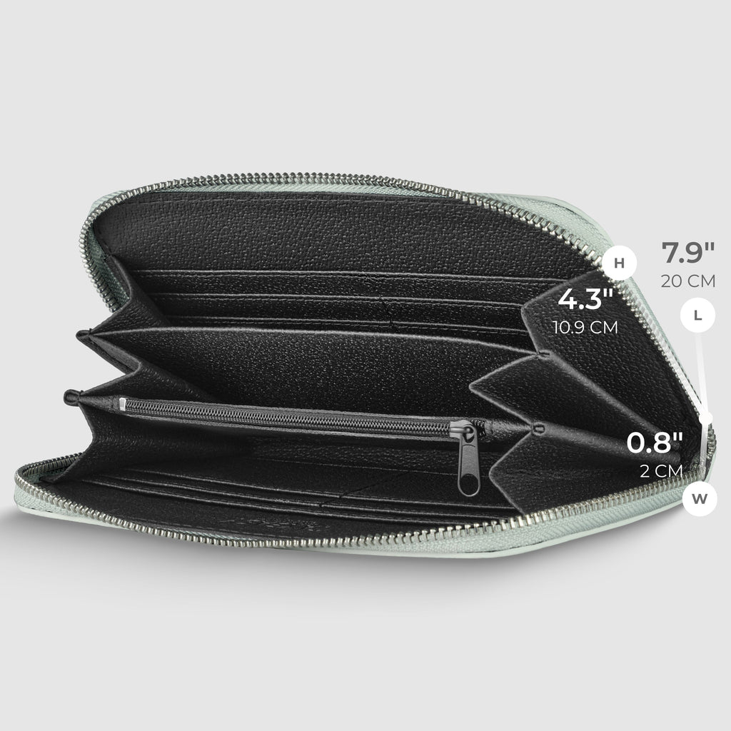 Italian Genuine Metallic Calf Leather Wallet with Zip Closure