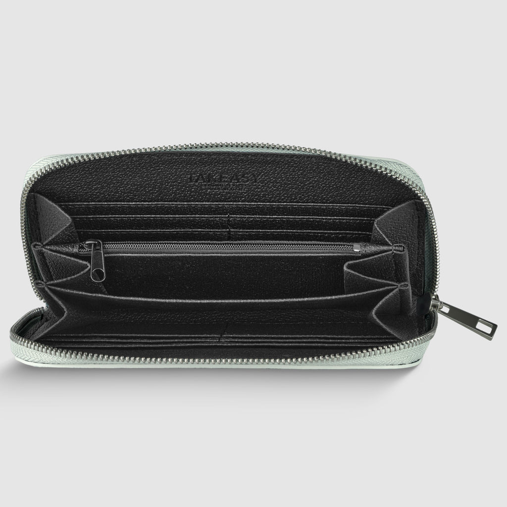 Italian Genuine Metallic Calf Leather Wallet with Zip Closure