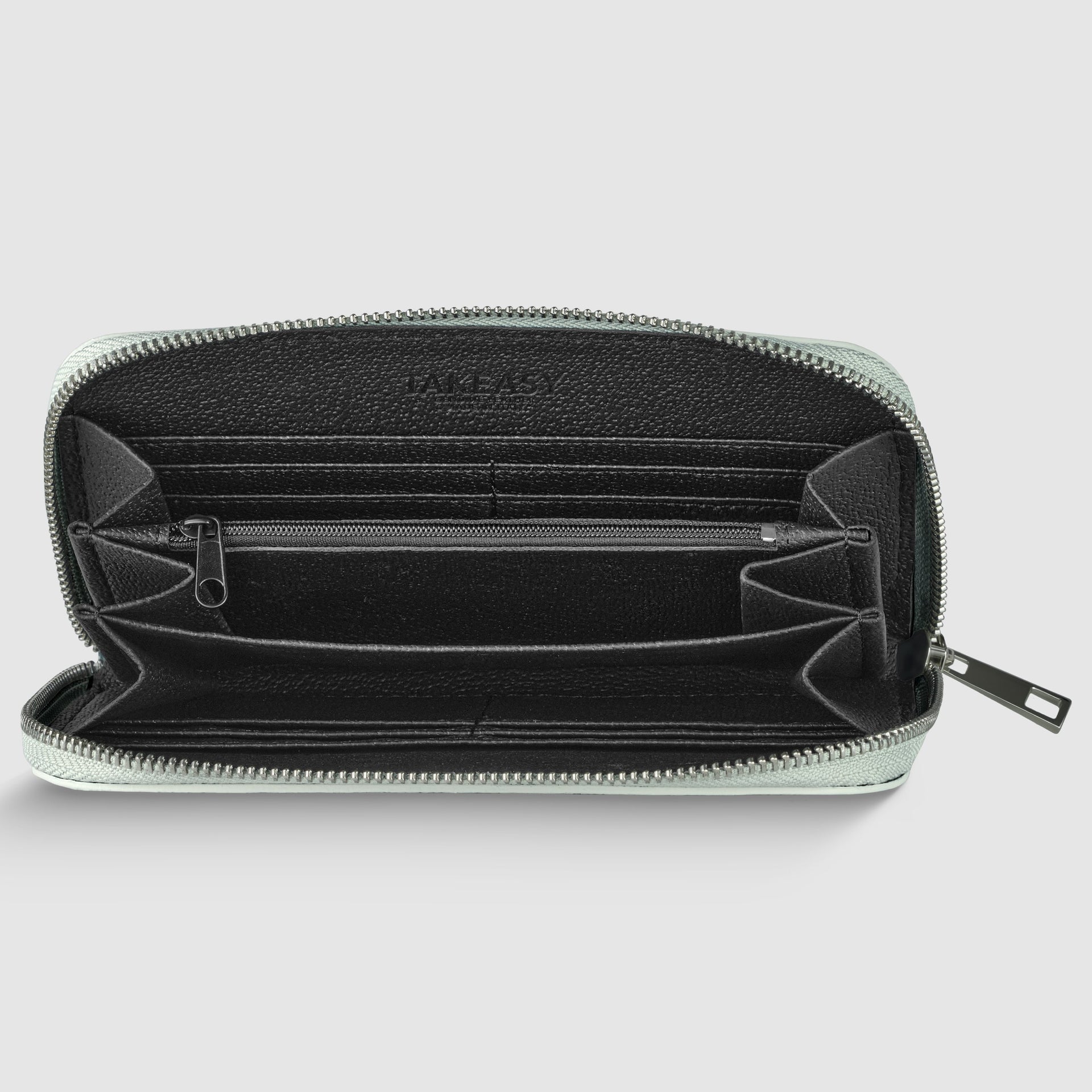 Italian Genuine Metallic Calf Leather Wallet with Zip Closure