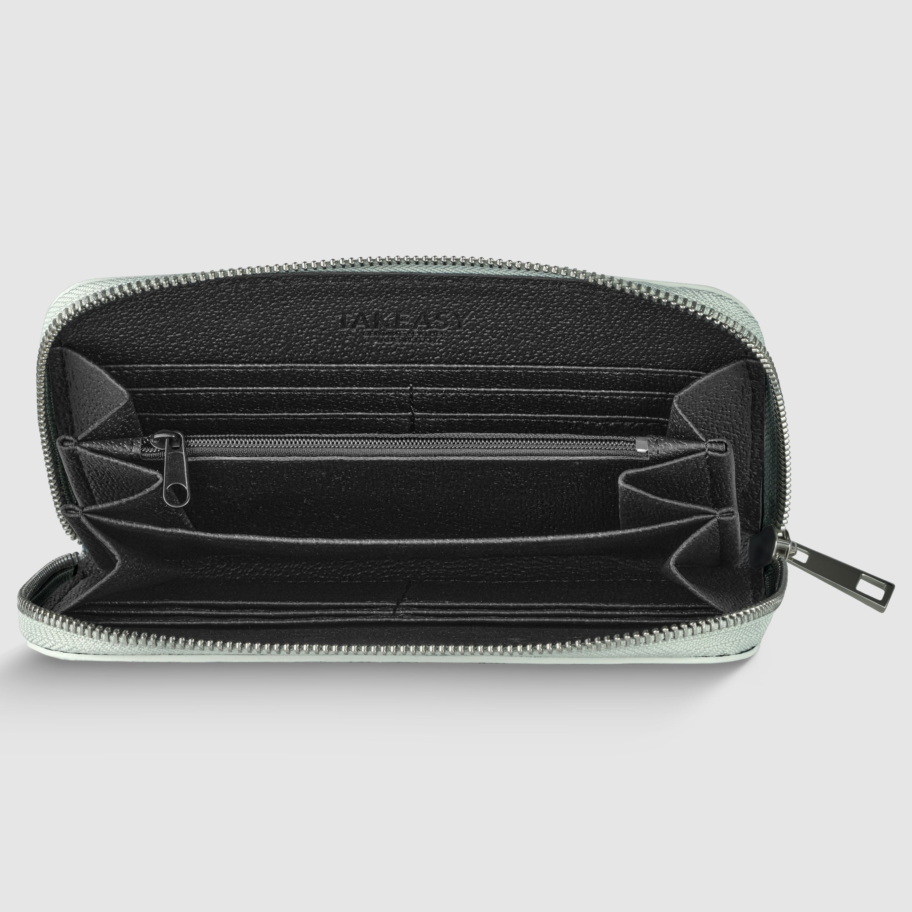 Italian Genuine Metallic Calf Leather Wallet with Zip Closure