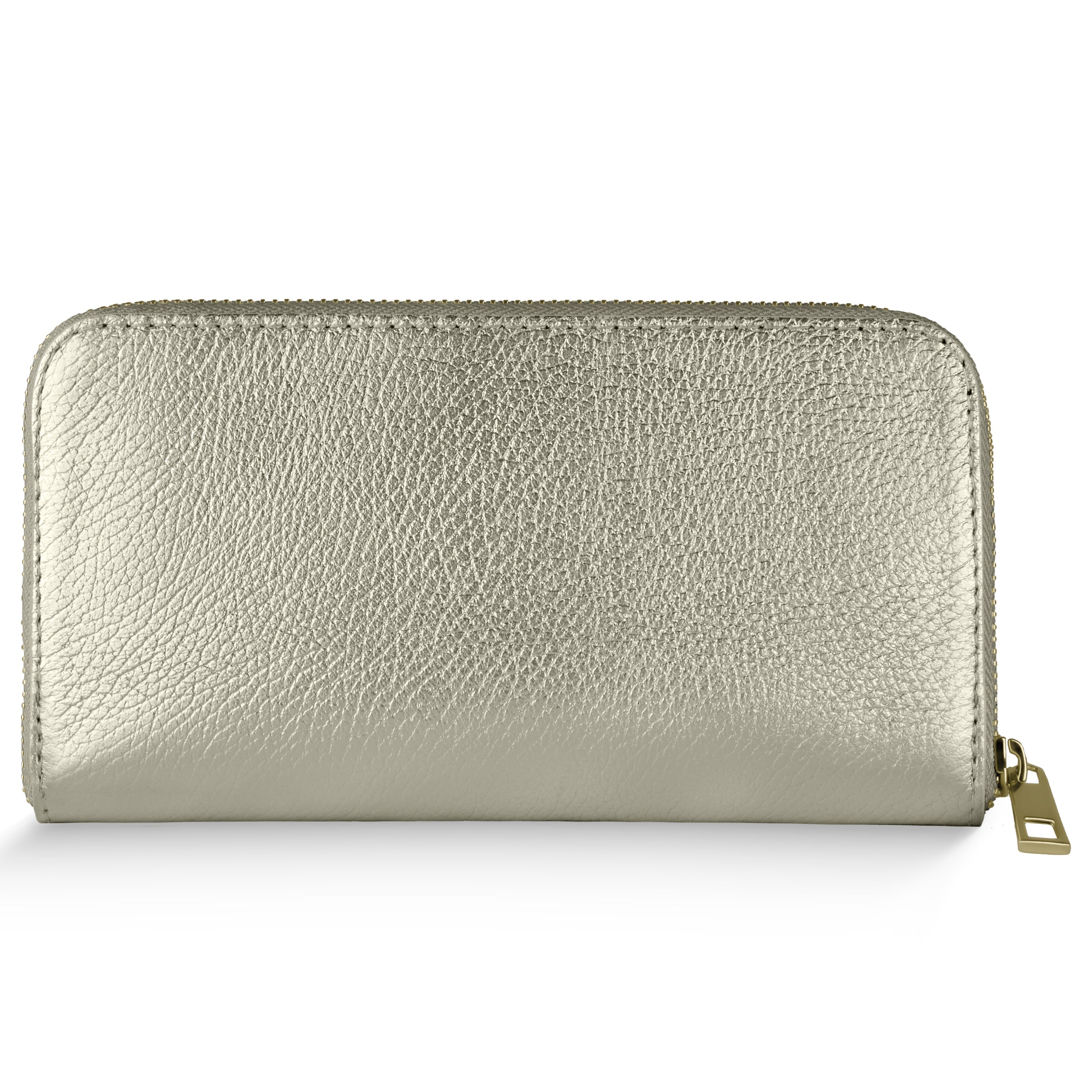Italian Genuine Metallic Calf Leather Wallet with Zip Closure