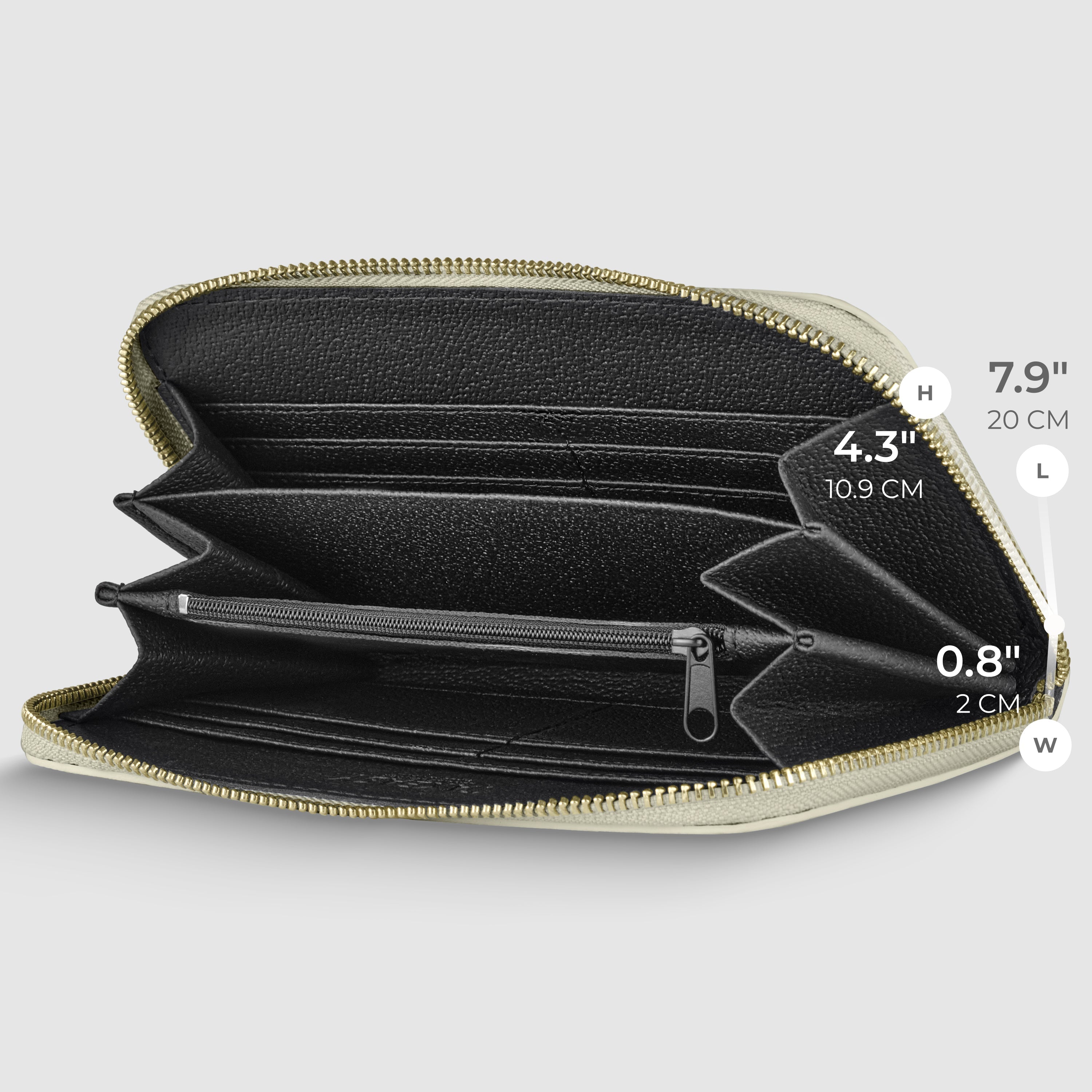 Italian Genuine Metallic Calf Leather Wallet with Zip Closure