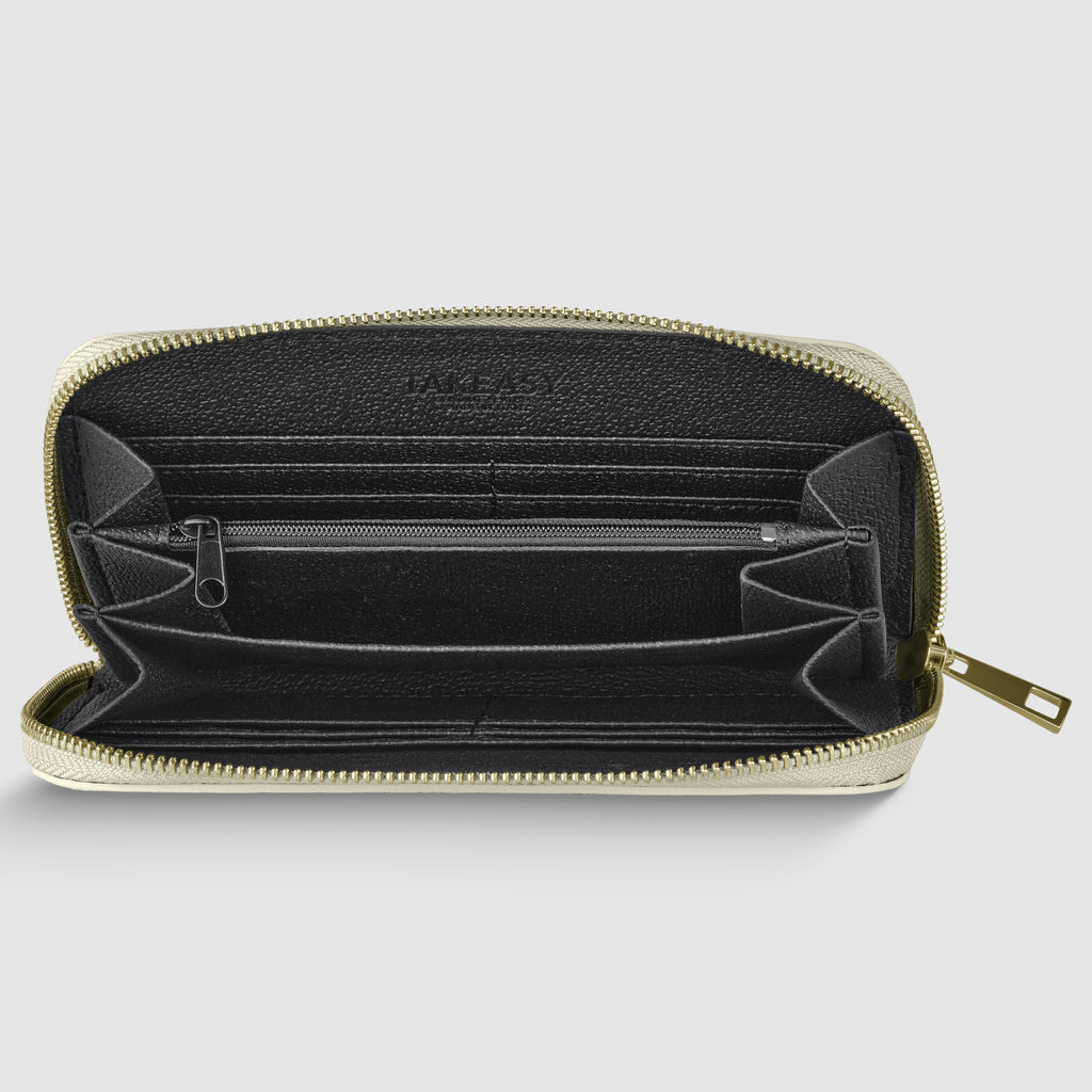 Italian Genuine Metallic Calf Leather Wallet with Zip Closure