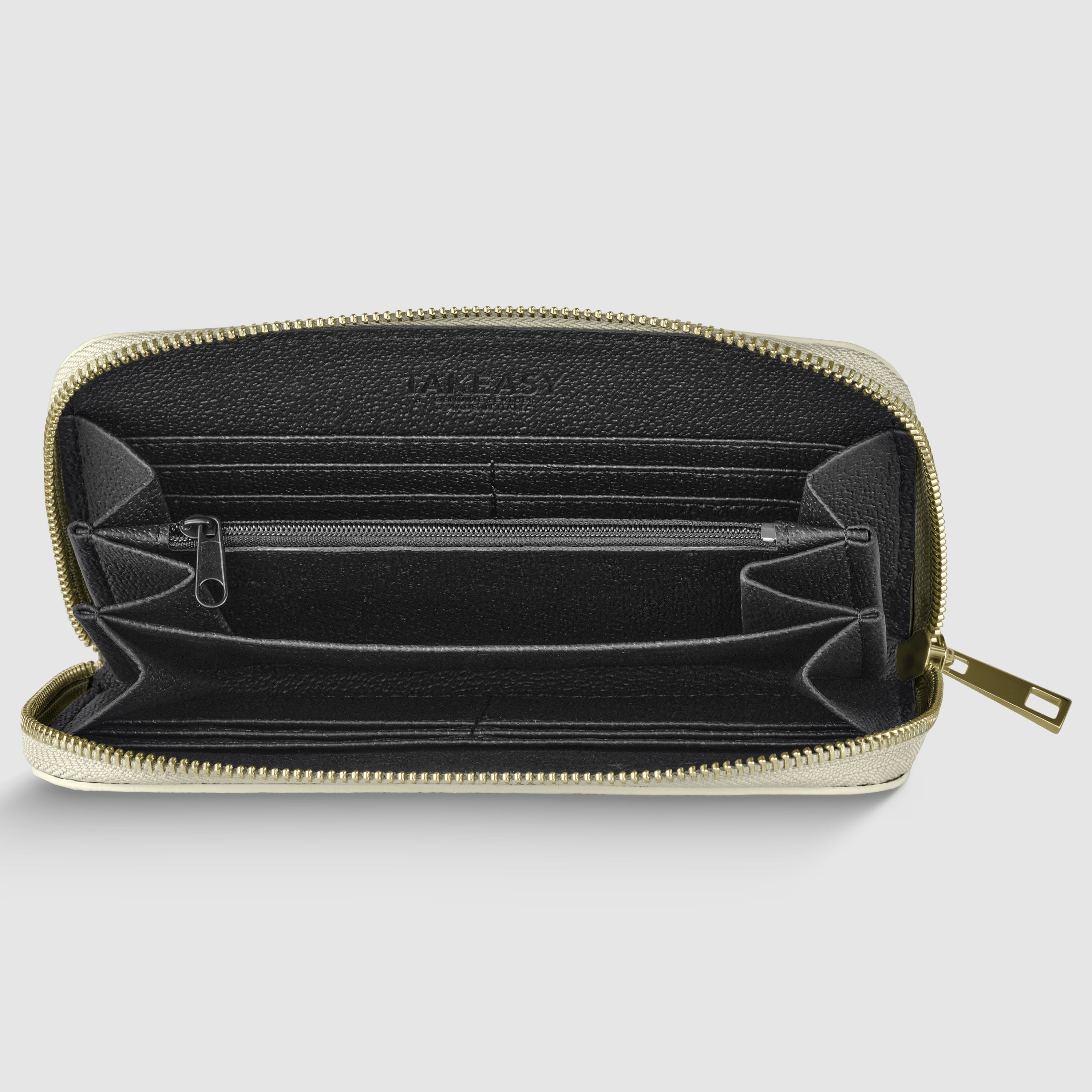Italian Genuine Metallic Calf Leather Wallet with Zip Closure