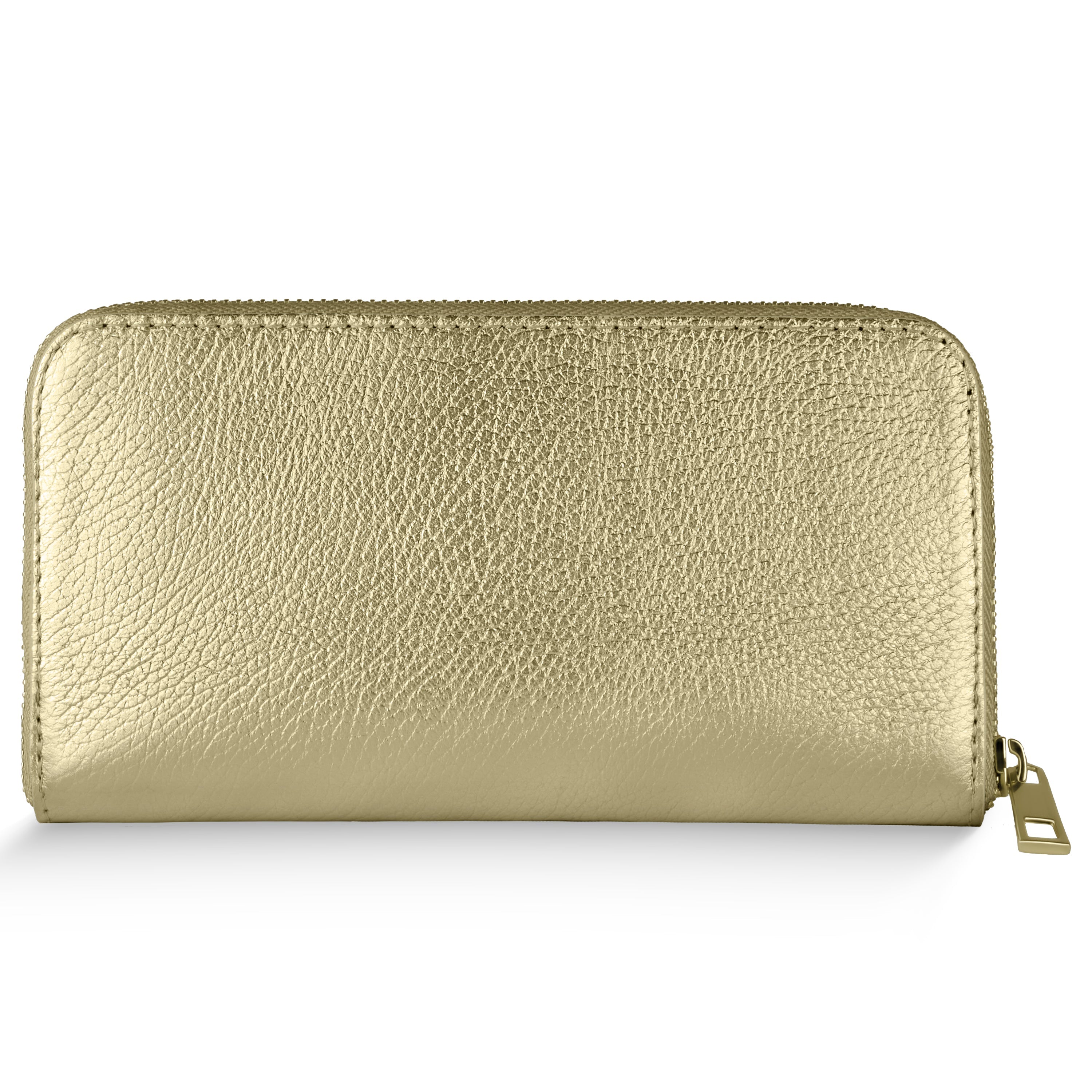 Italian Genuine Metallic Calf Leather Wallet with Zip Closure