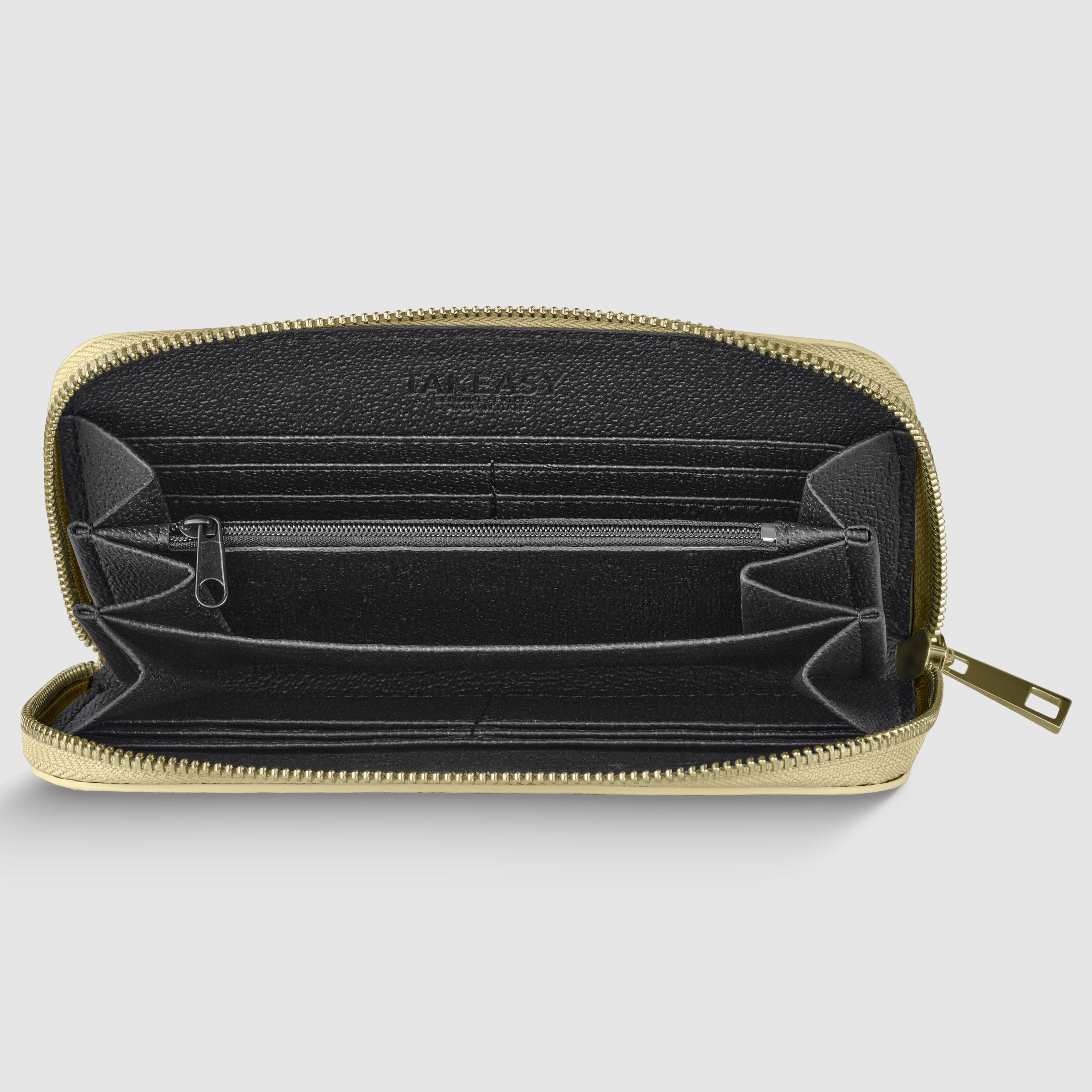 Italian Genuine Metallic Calf Leather Wallet with Zip Closure