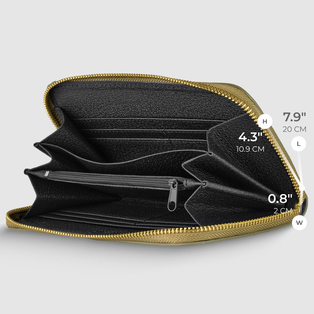 Italian Genuine Metallic Calf Leather Wallet with Zip Closure
