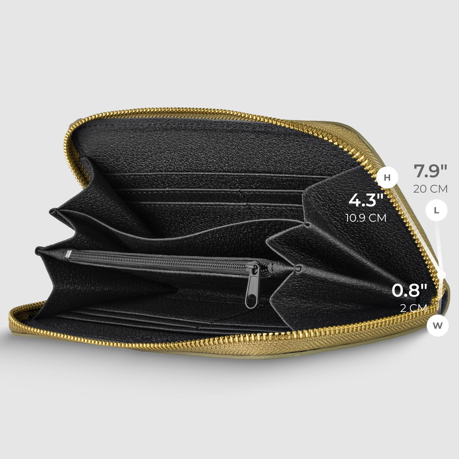 Italian Genuine Metallic Calf Leather Wallet with Zip Closure