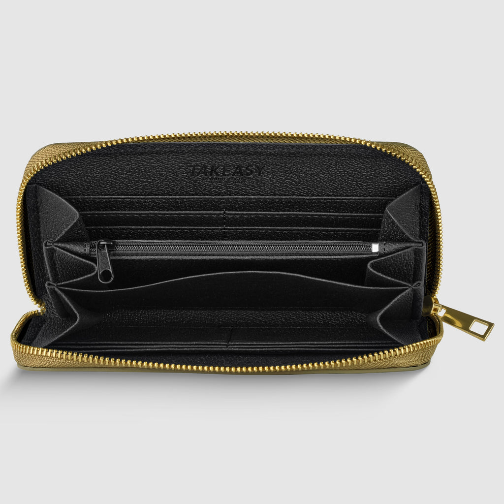 Italian Genuine Metallic Calf Leather Wallet with Zip Closure