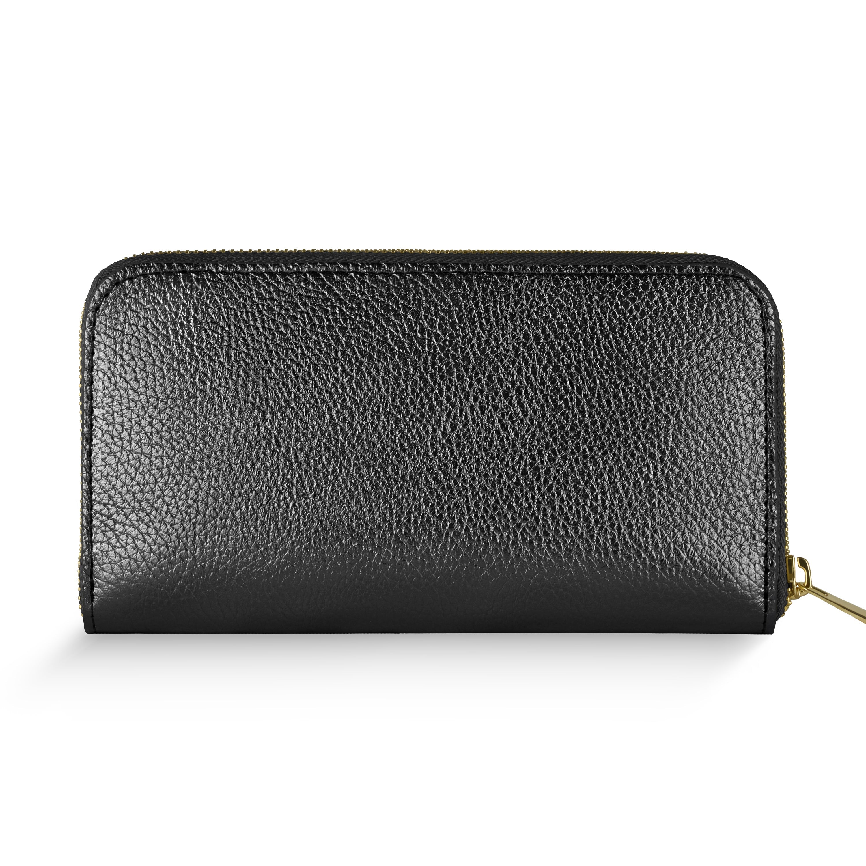 Italian Genuine Metallic Calf Leather Wallet with Zip Closure