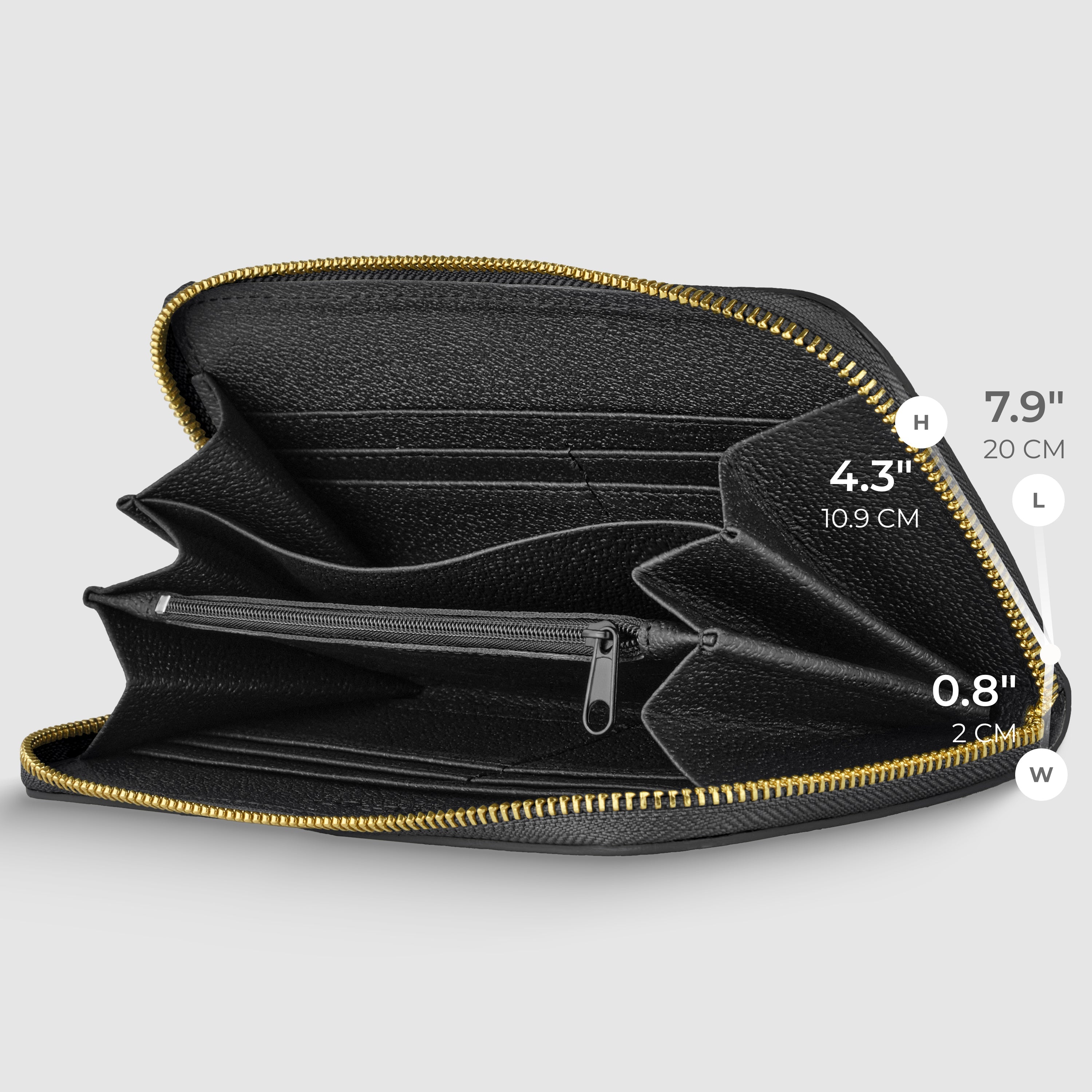 Italian Genuine Metallic Calf Leather Wallet with Zip Closure