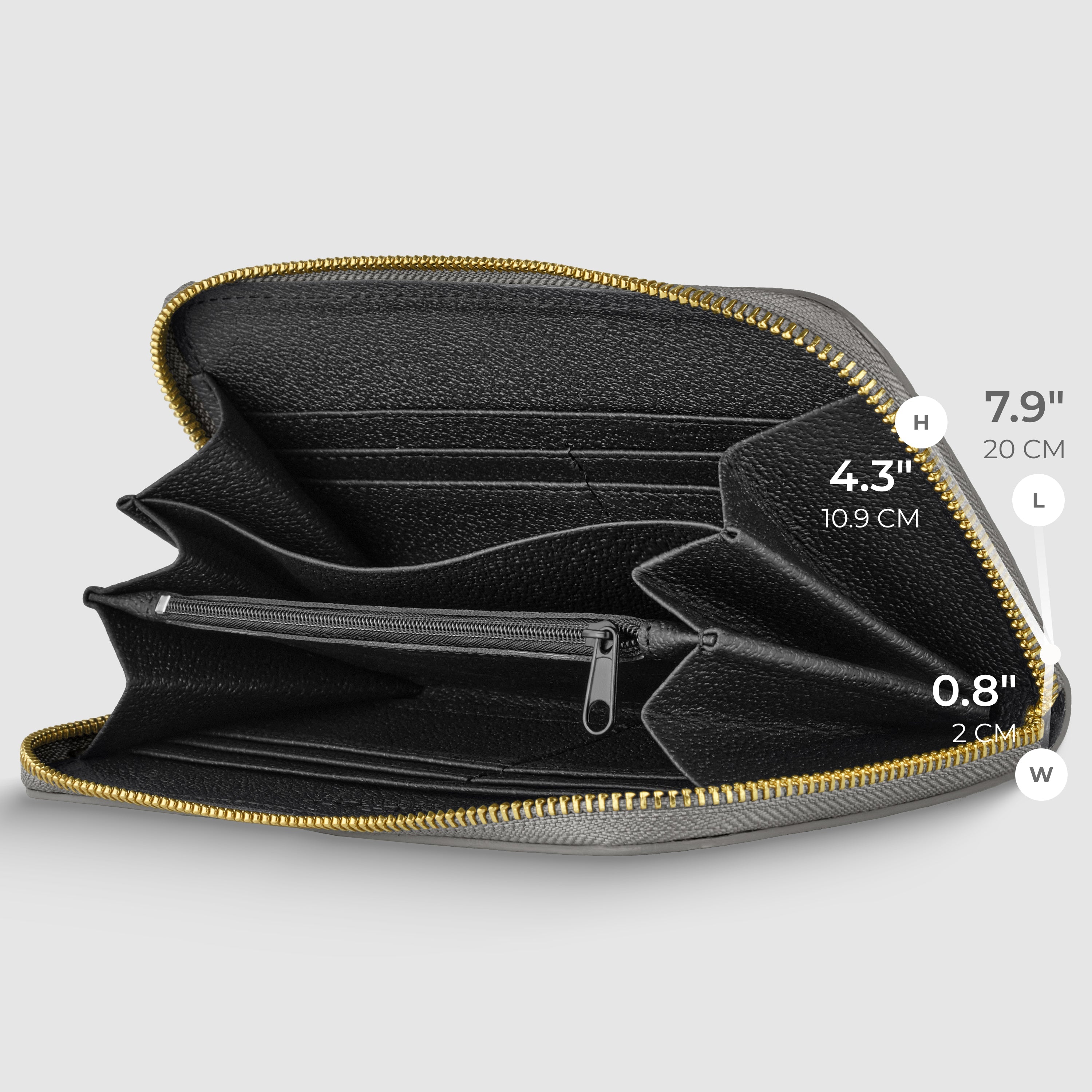 Italian Genuine Metallic Calf Leather Wallet with Zip Closure