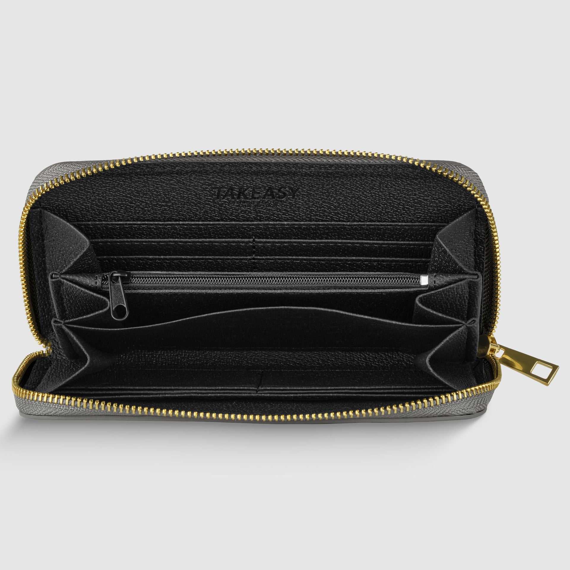 Italian Genuine Metallic Calf Leather Wallet with Zip Closure