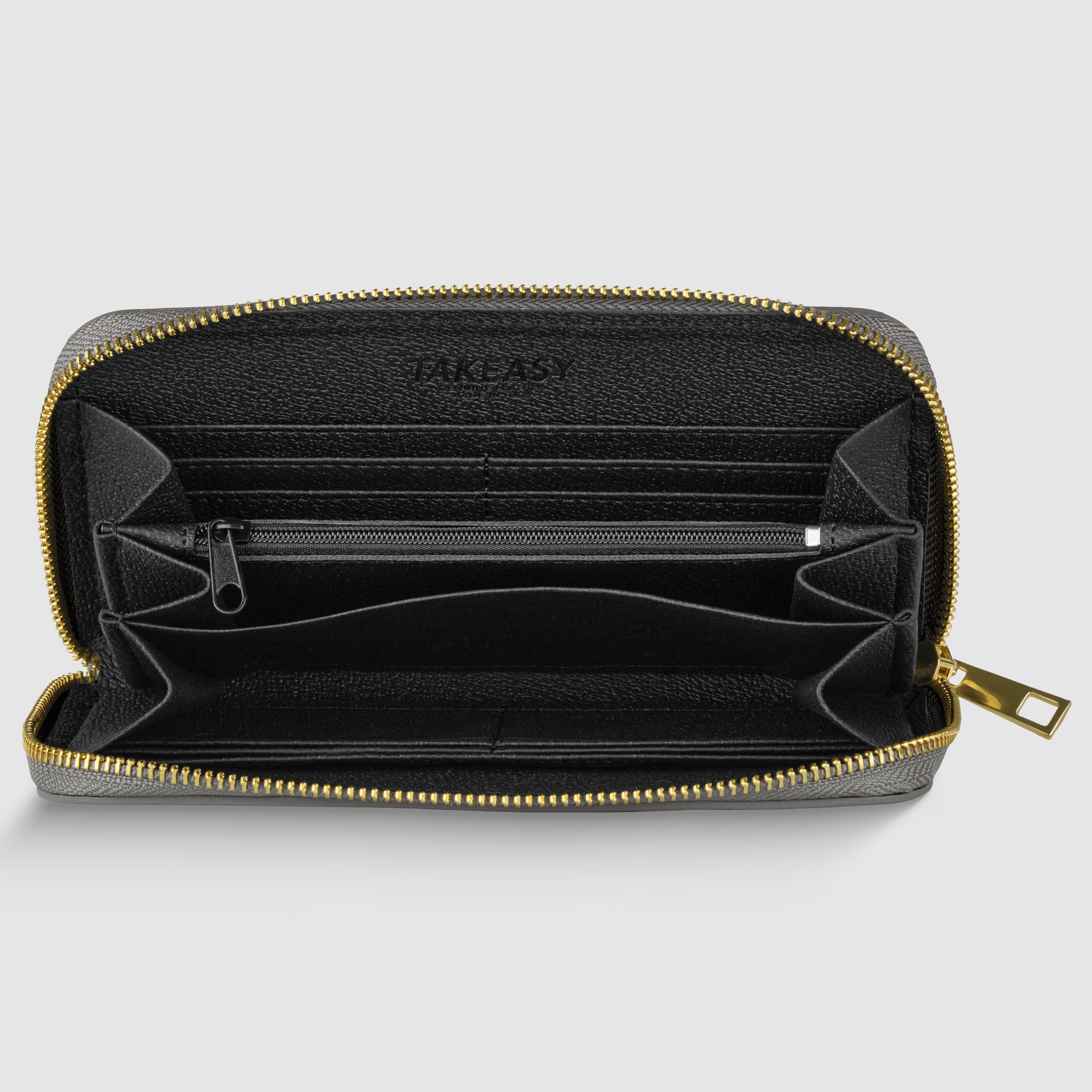 Italian Genuine Metallic Calf Leather Wallet with Zip Closure