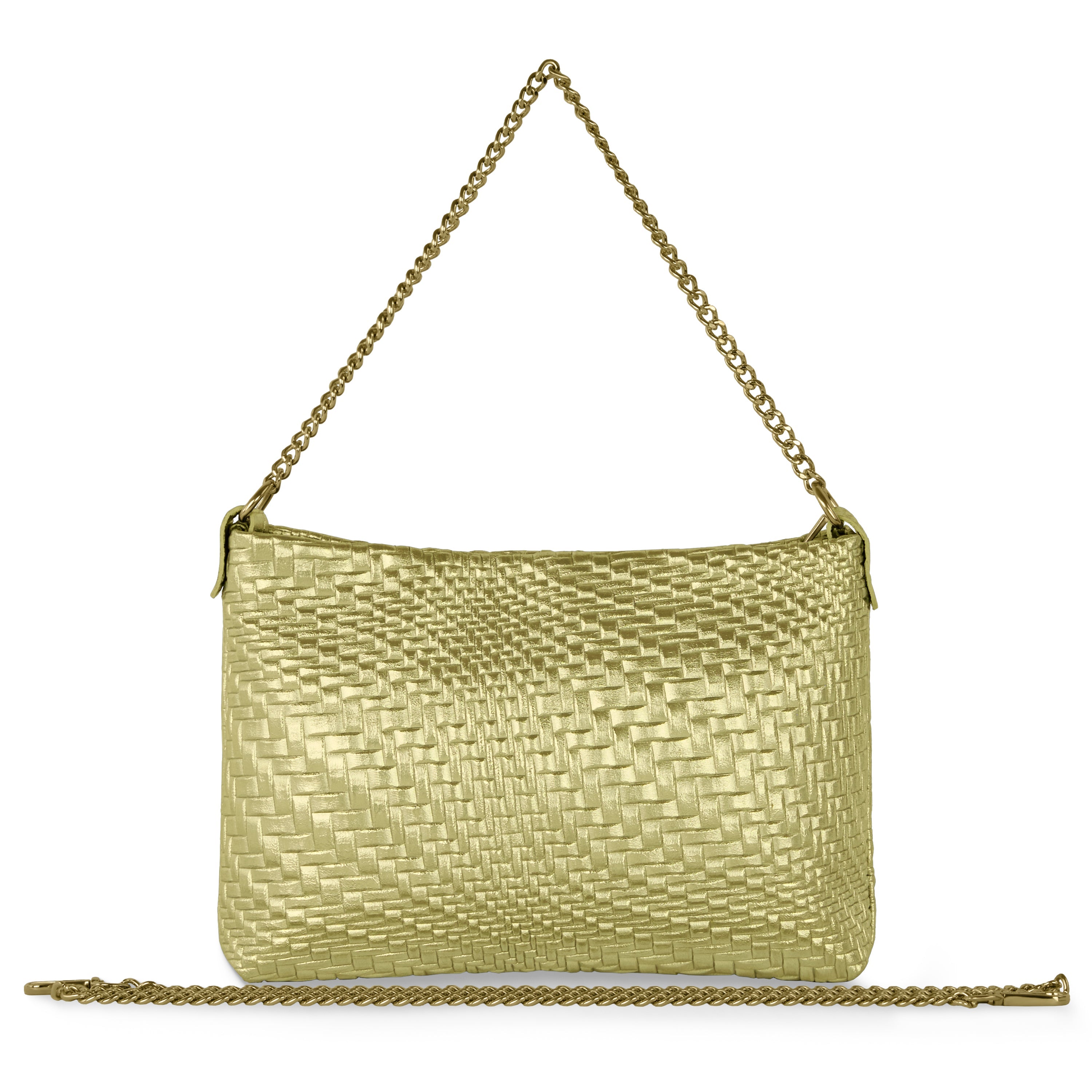 Italian Metallic Suede Grid Pattern Crossbody Bag with Chain Straps