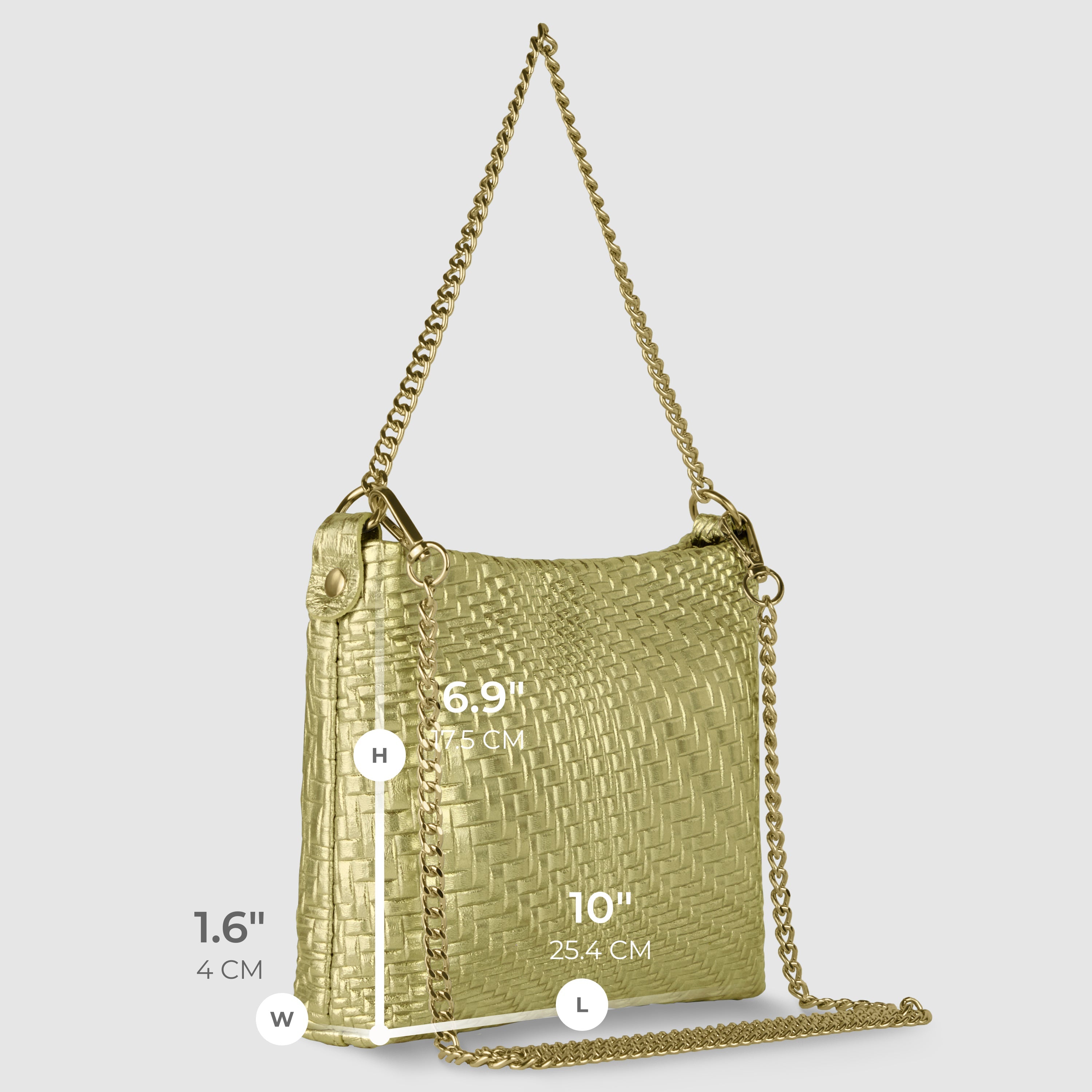 Italian Metallic Suede Grid Pattern Crossbody Bag with Chain Straps