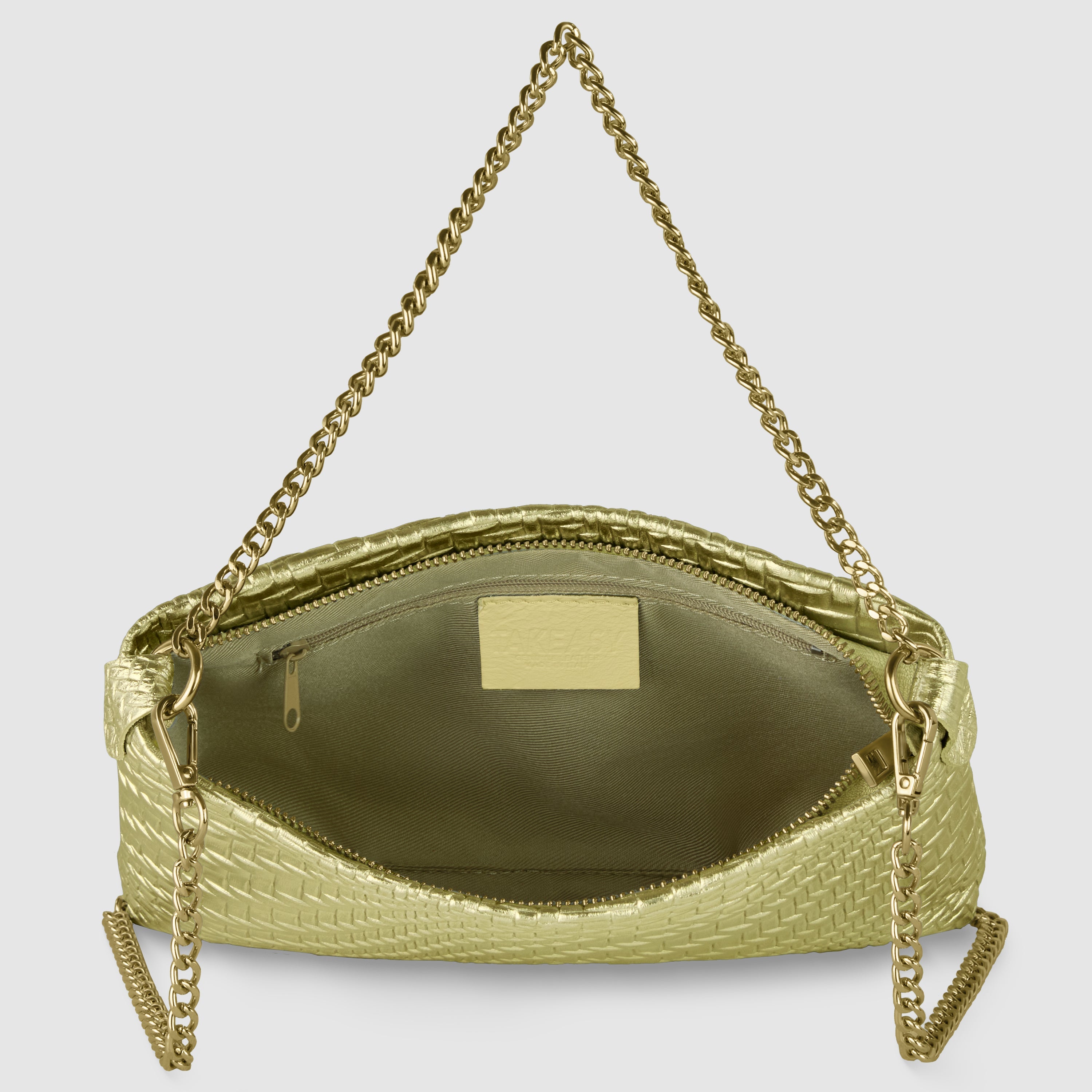 Italian Metallic Suede Grid Pattern Crossbody Bag with Chain Straps